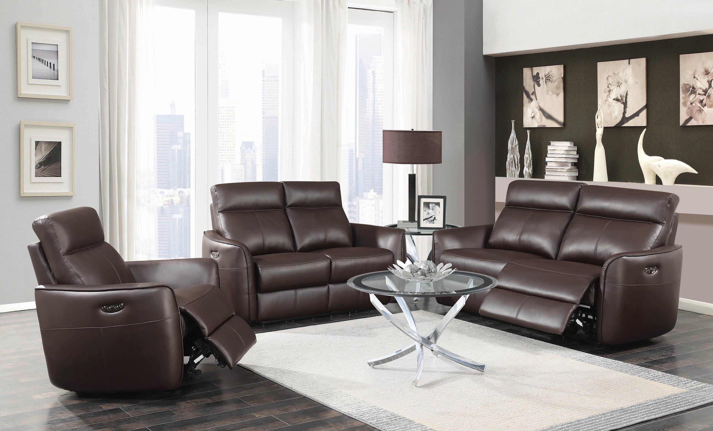 

    
Modern Brown Leather Upholstery Power2 loveseat Scranton by Coaster
