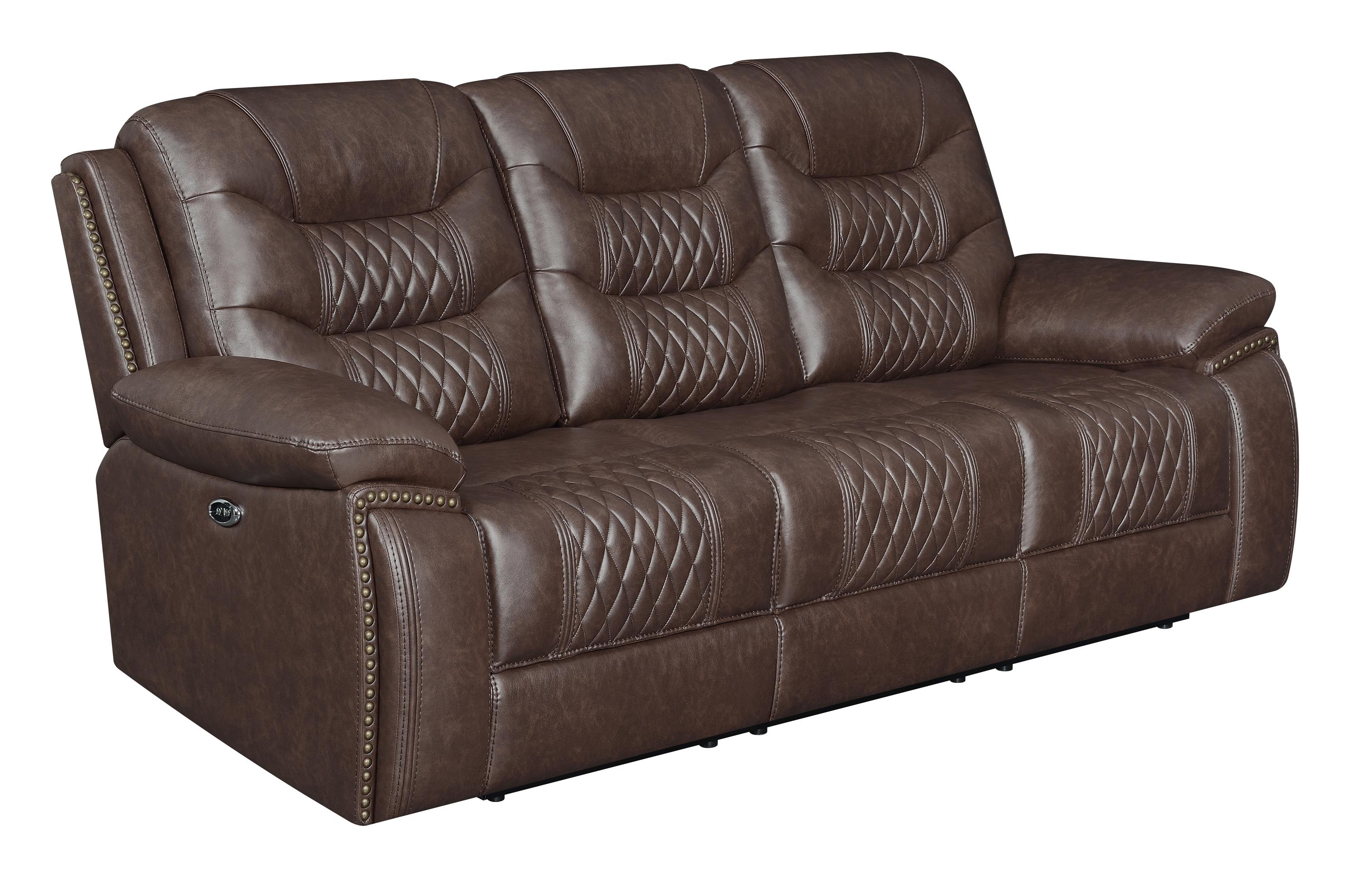 

    
Modern Brown Leatherette Motion Sofa Coaster 610201 Flamenco
