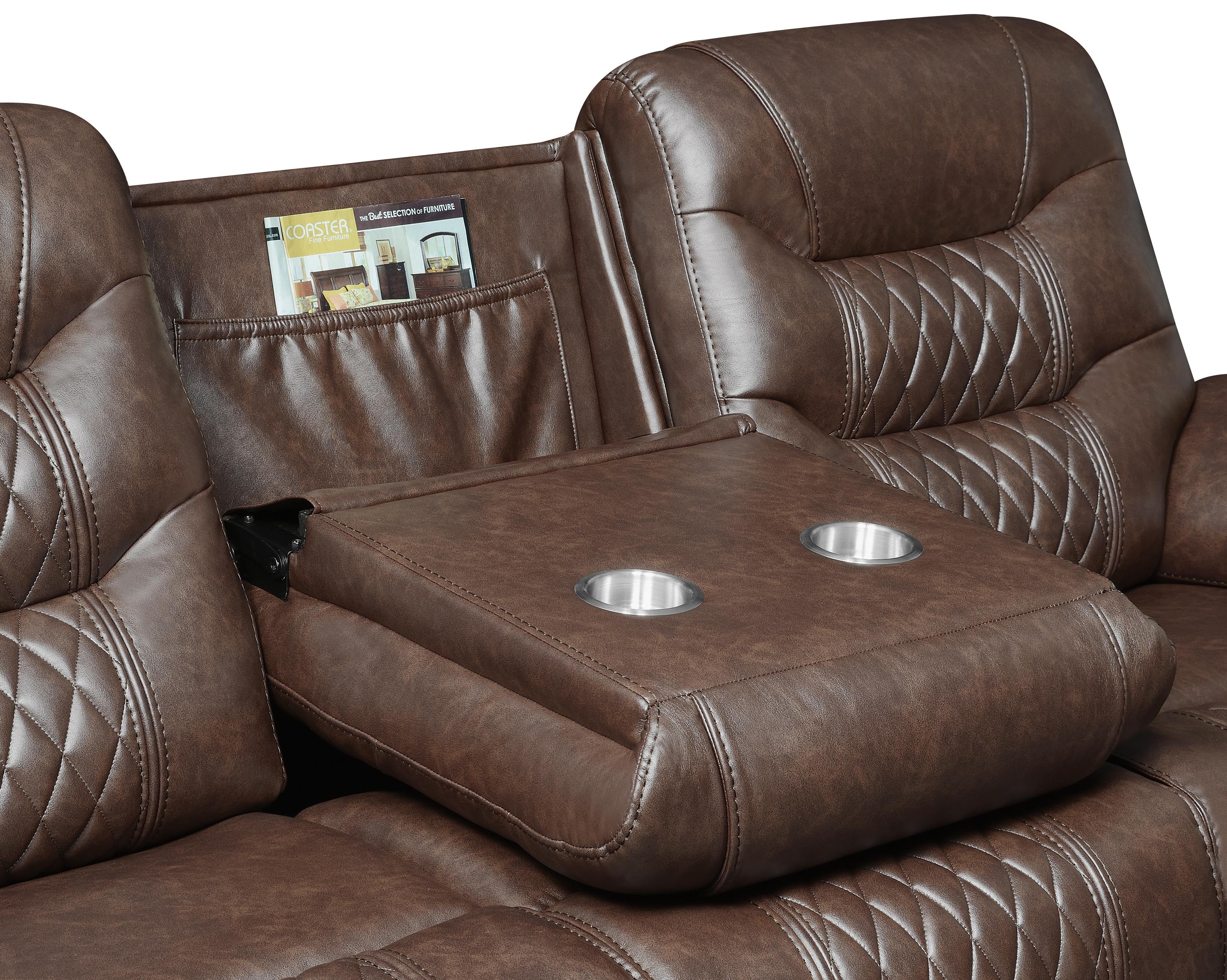 

    
610201 Modern Brown Leatherette Motion Sofa Coaster 610201 Flamenco

