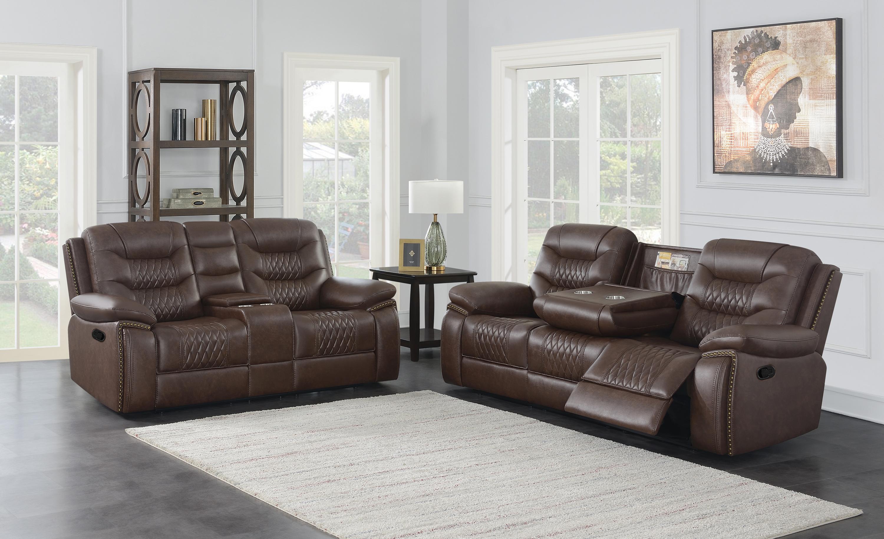 Modern Motion Sofa Set 610201-S2 Flamenco 610201-S2 in Brown Leatherette