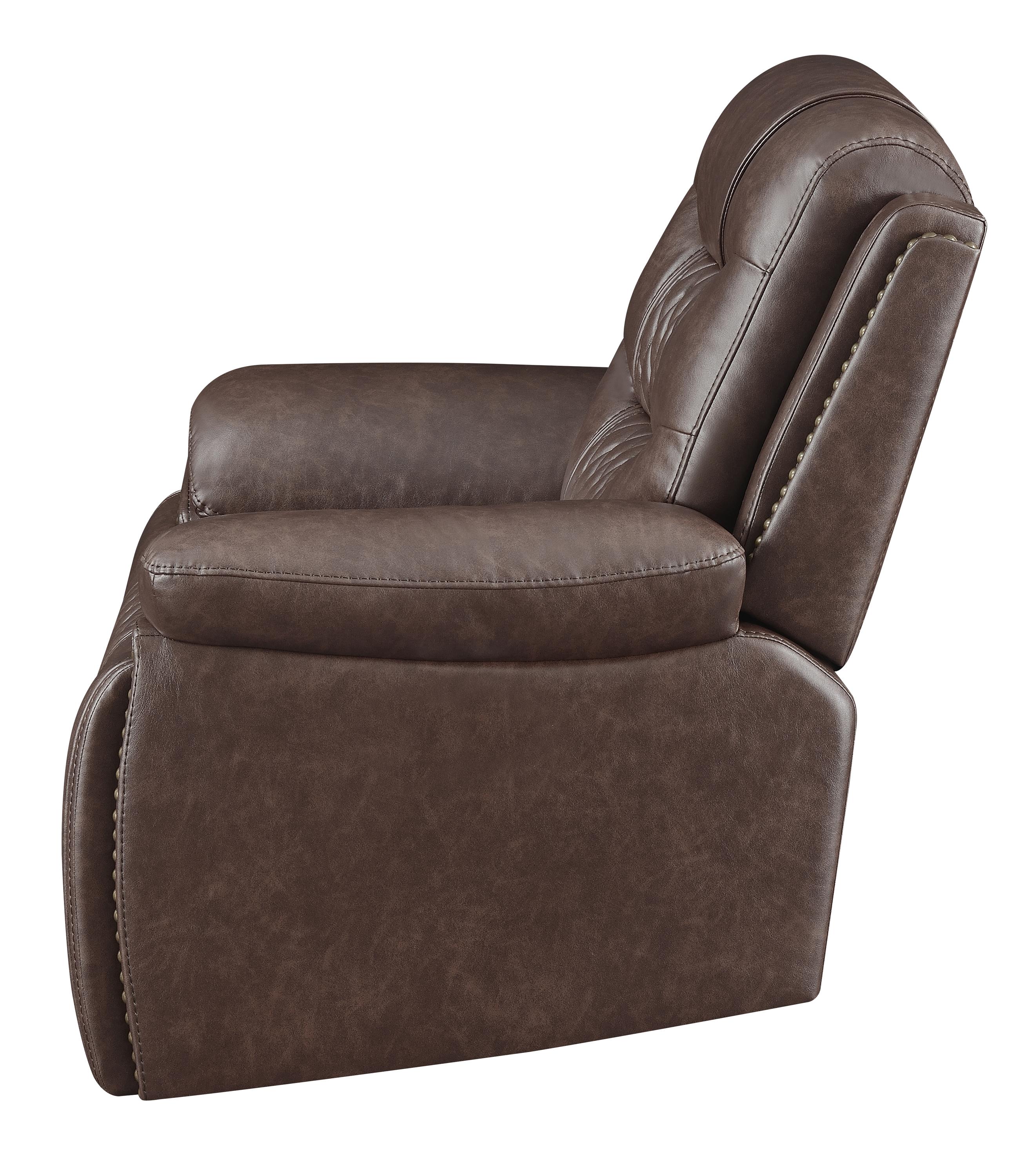

    
610201-S3 Modern Brown Leatherette Motion Sofa Set 3pcs Coaster 610201-S3 Flamenco
