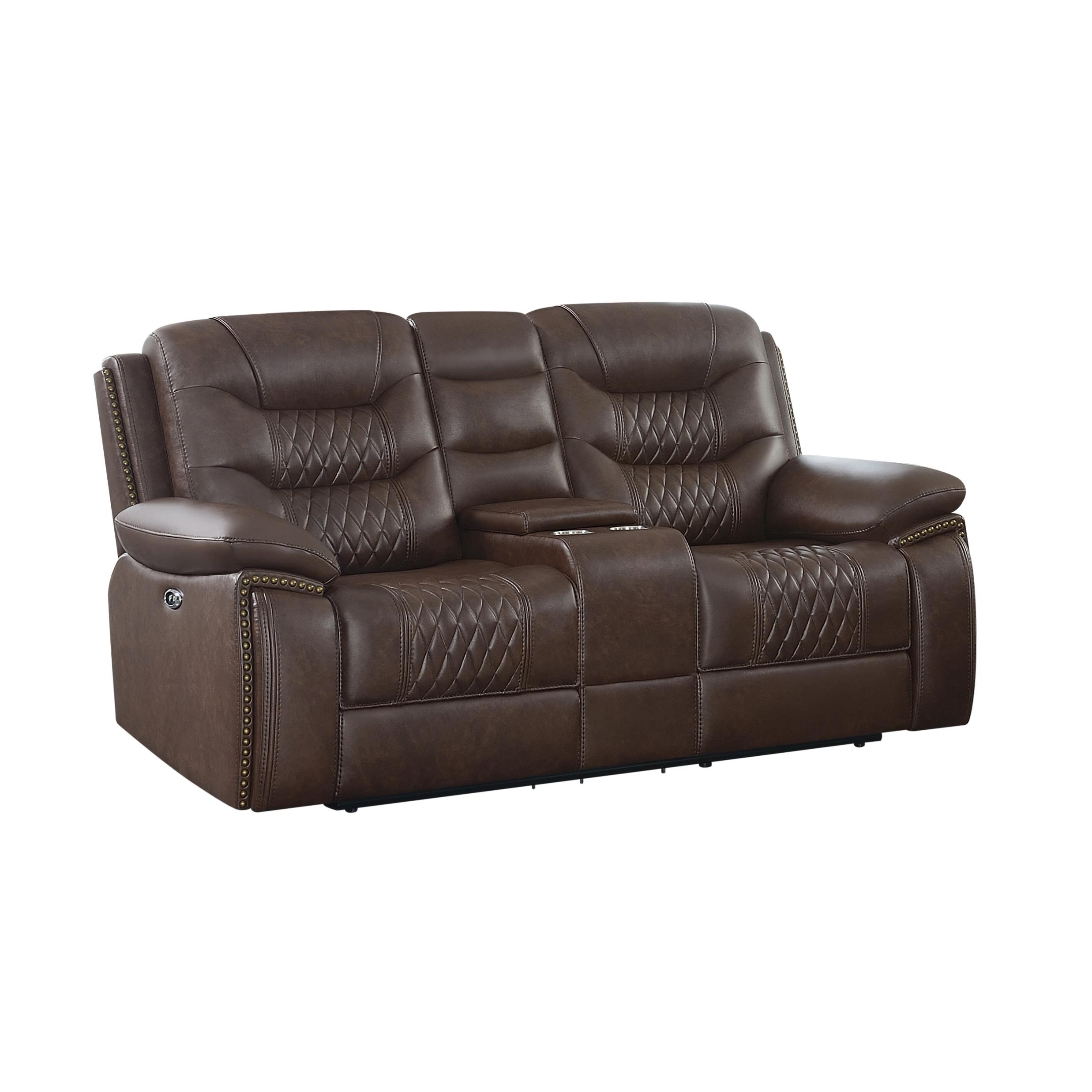 

    
 Order  Modern Brown Leatherette Power Sofa Set 2pcs Coaster 610201P-S2 Flamenco
