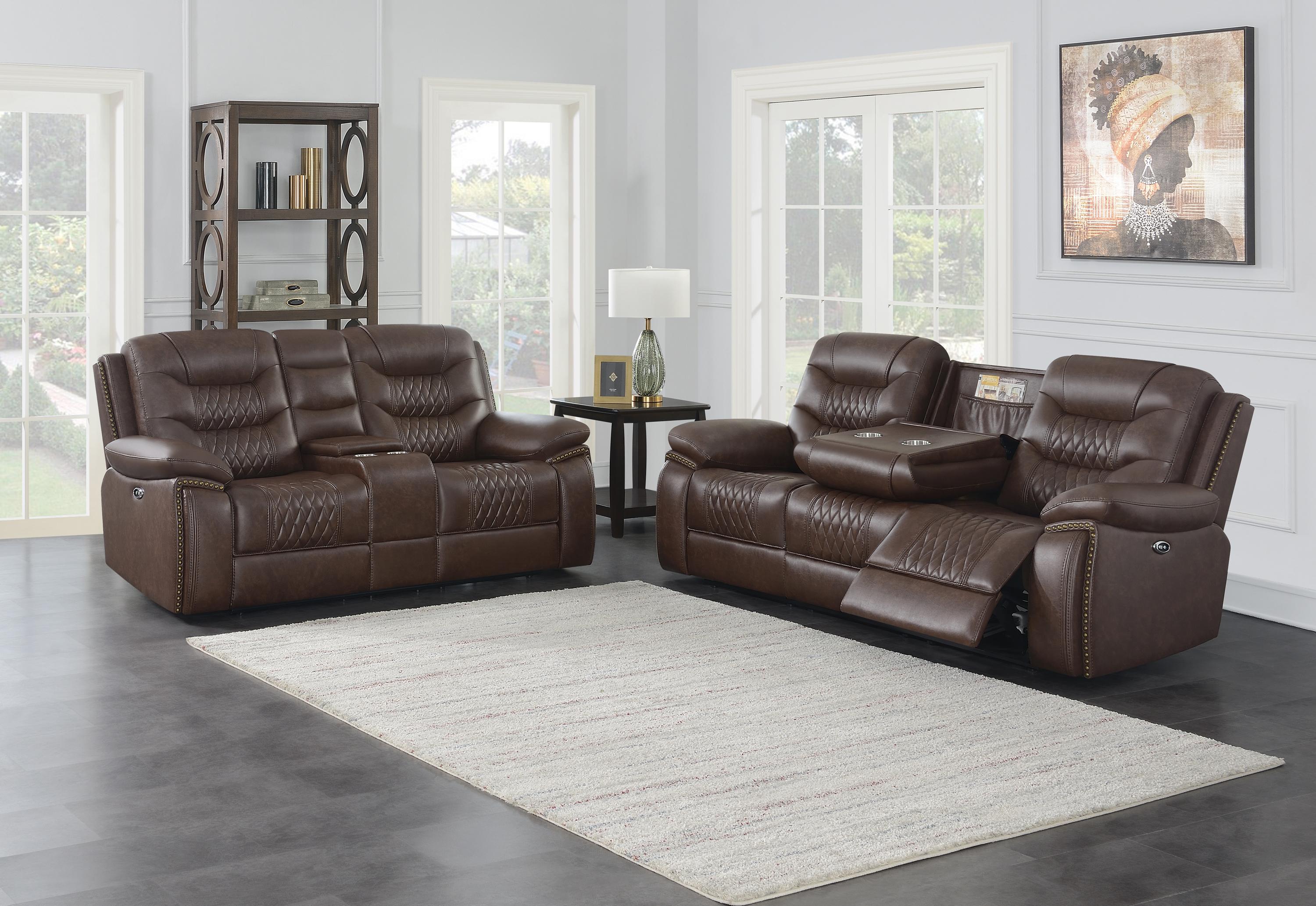 Modern Power Sofa Set 610201P-S2 Flamenco 610201P-S2 in Brown Leatherette