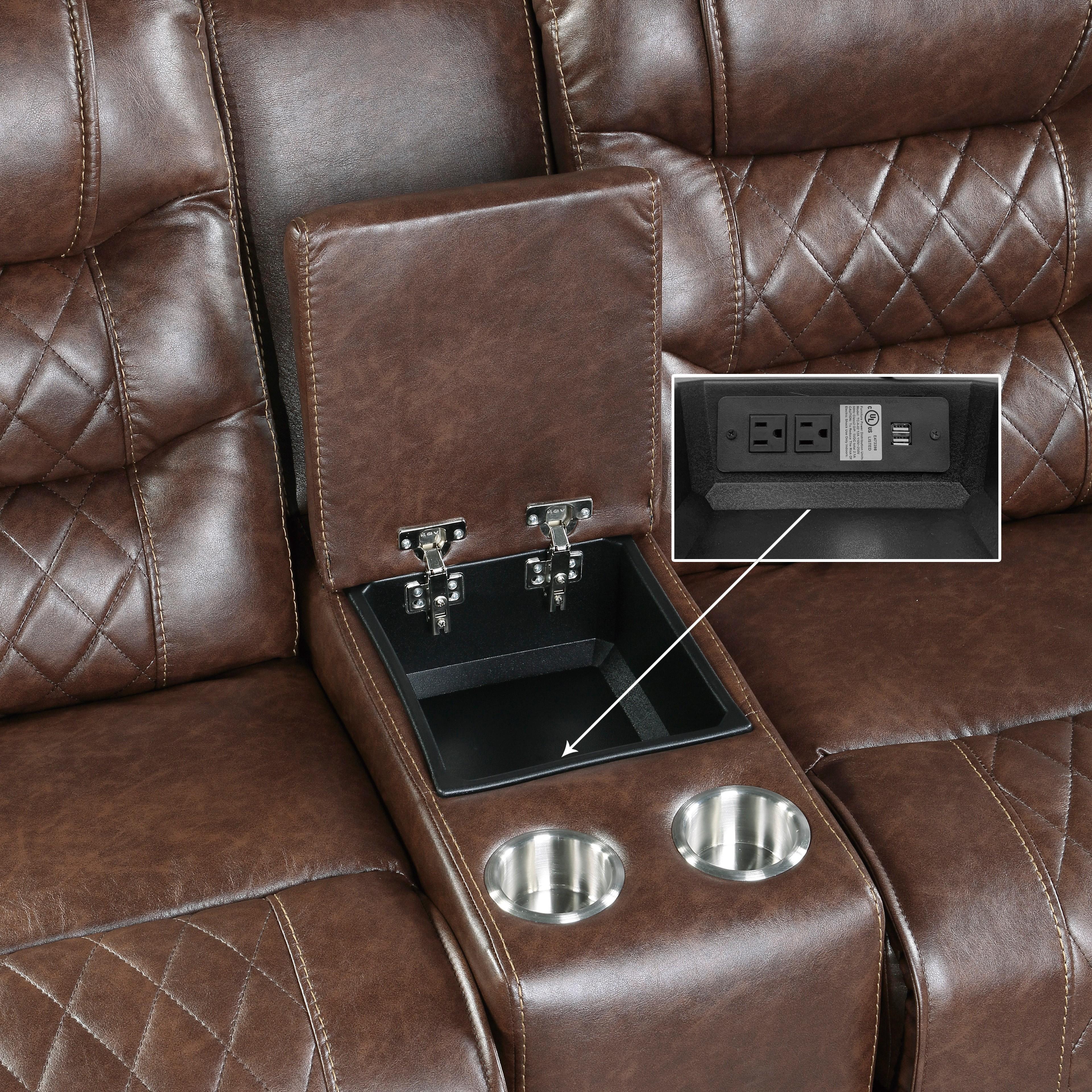 

    
 Photo  Modern Brown Microfiber Power Reclining Sofa Set 2pcs Homelegance 9405BR-PW Putnam
