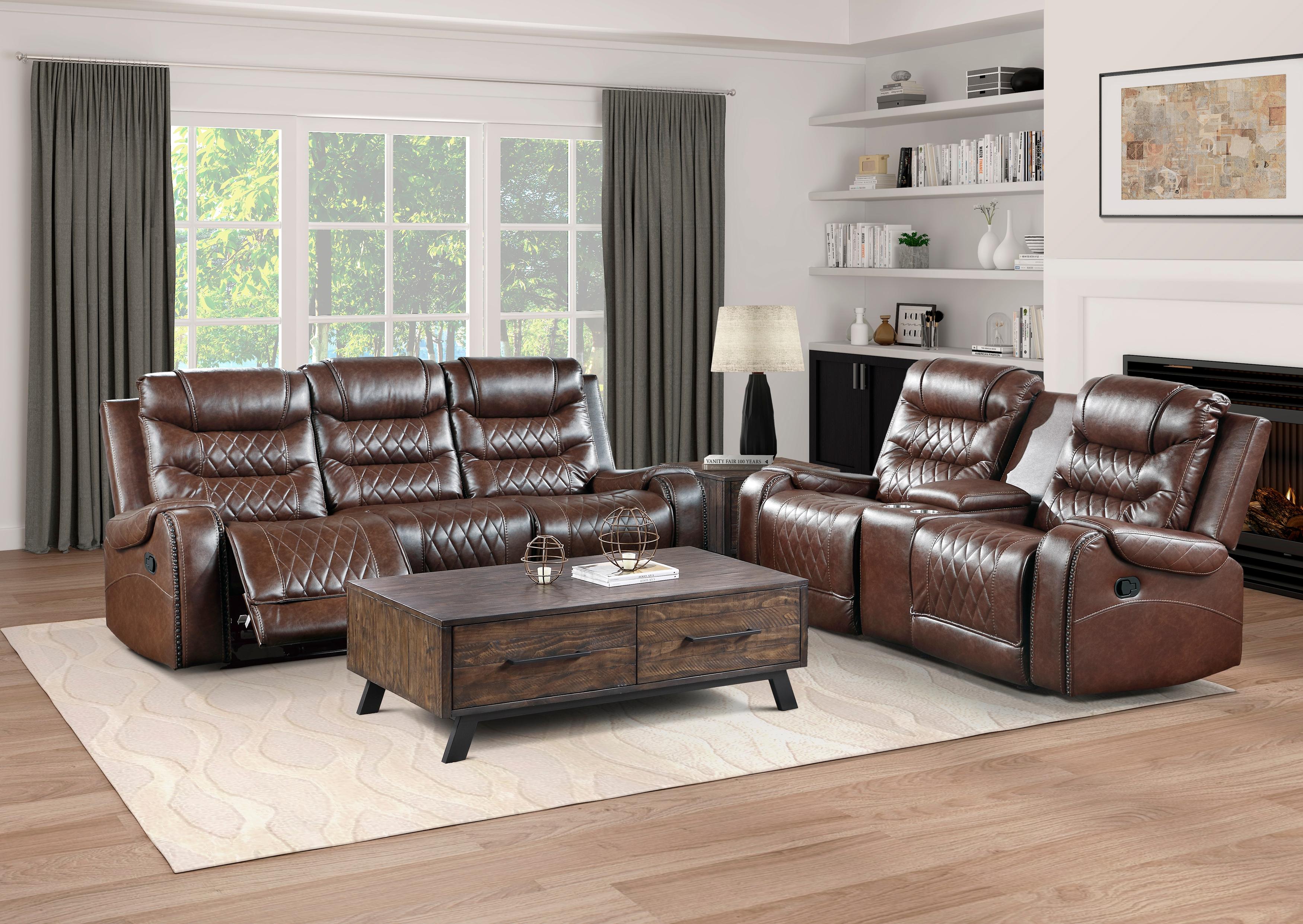 

    
Modern Brown Microfiber Reclining Sofa Set 2pcs Homelegance 9405BR Putnam
