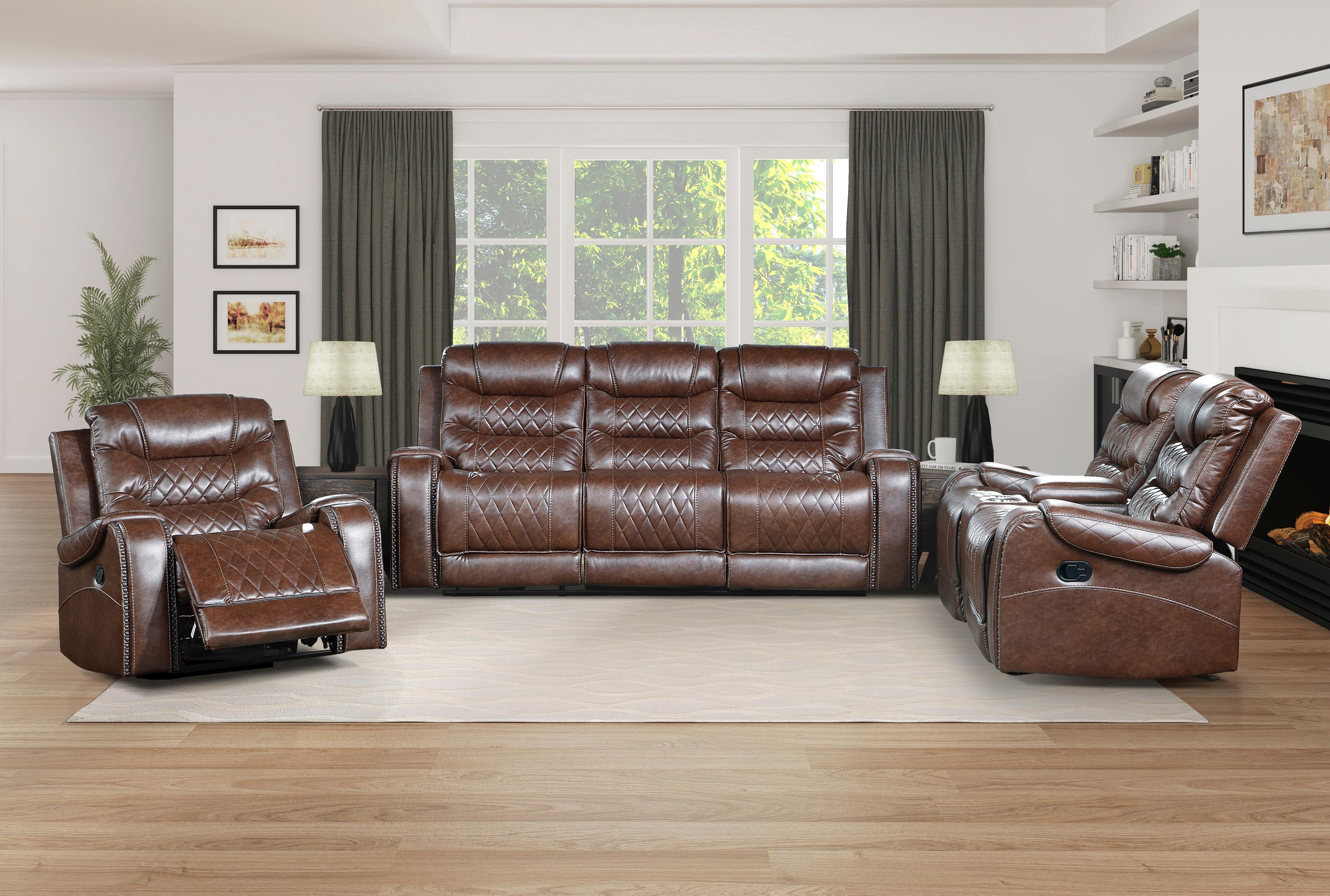 

    
Modern Brown Microfiber Reclining Sofa Set 3pcs Homelegance 9405BR Putnam
