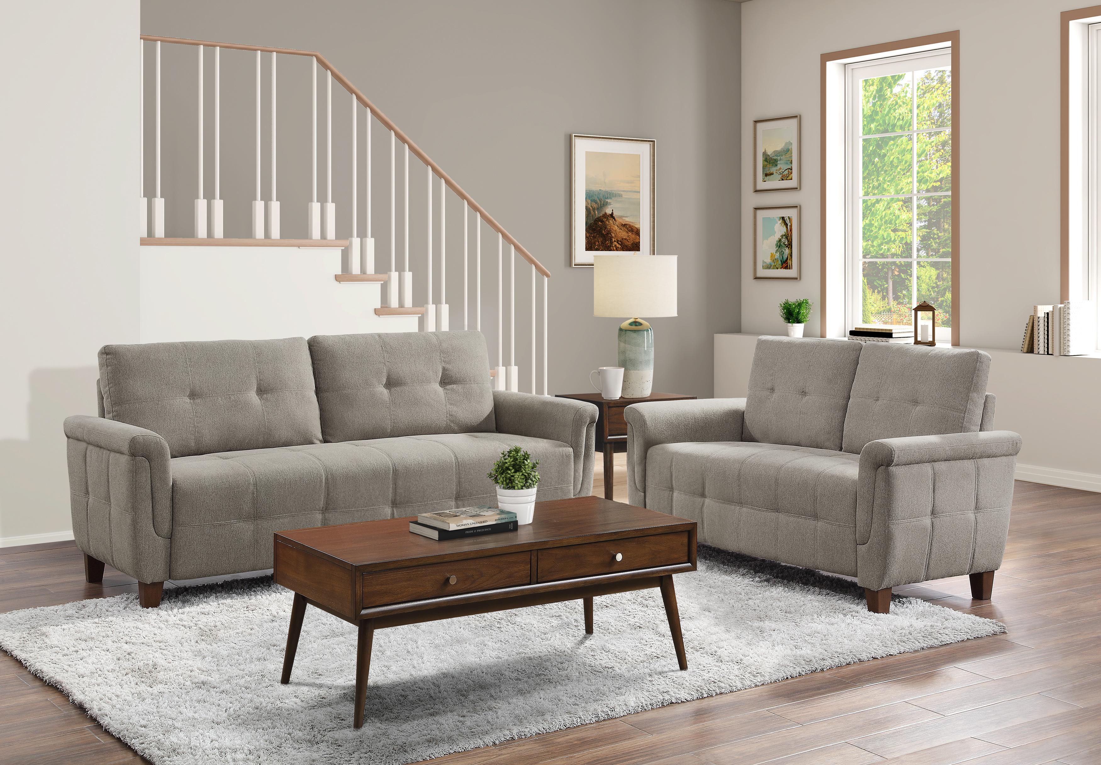 

    
Modern Brown Textured Living Room Set 2pcs Homelegance 9344BR Olcott
