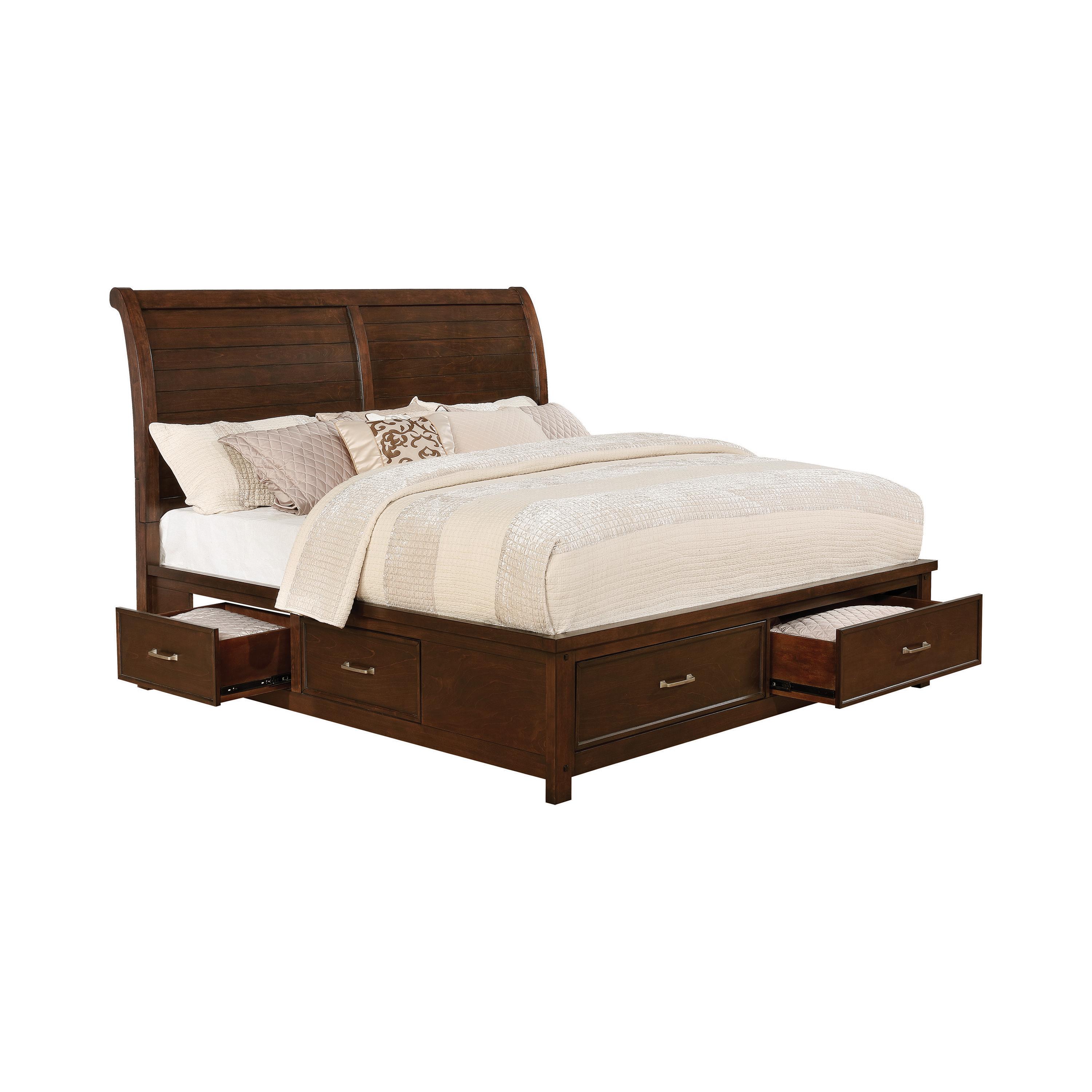 

    
Transitional Pinot Noir Solid Wood King Storage Bed Coaster 206430KE Barstow
