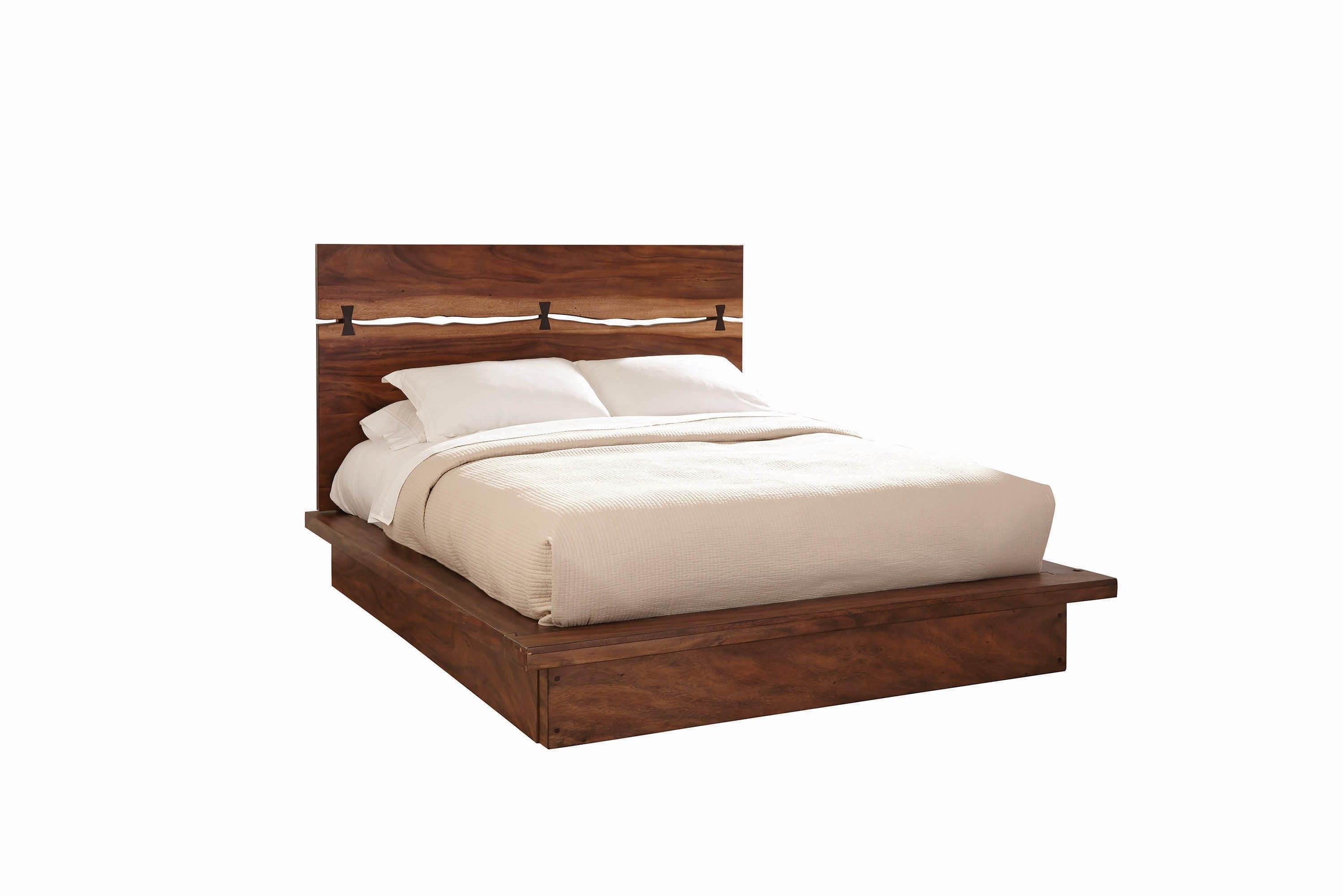 

    
Modern Brown Wood E king bed Madden by Coaster
