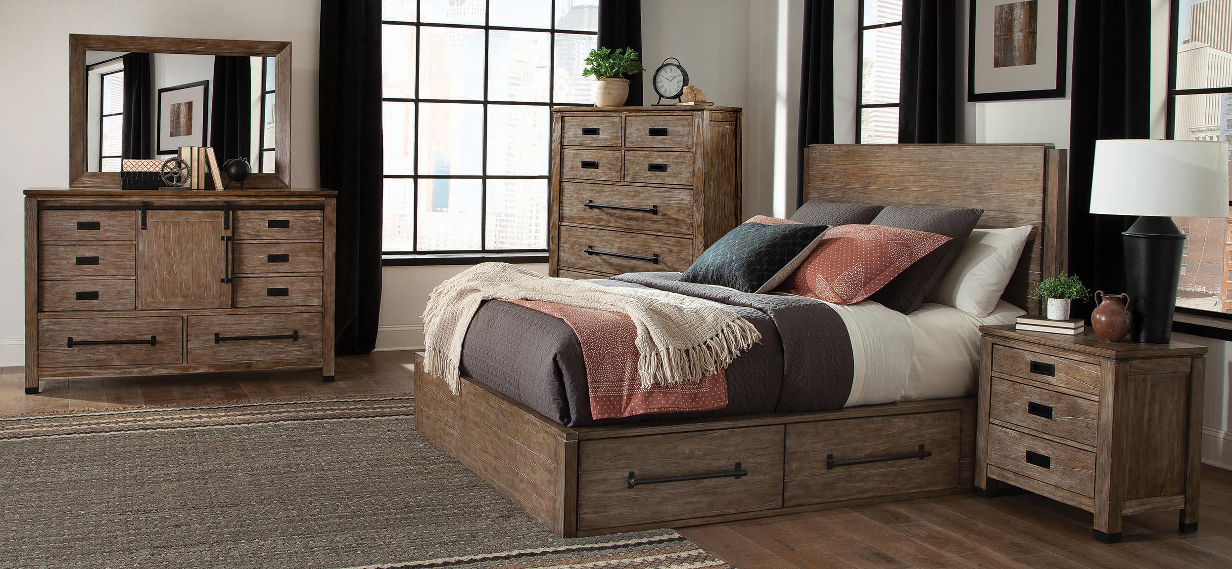 

    
Modern Brown Wood E king bed Meester by Coaster
