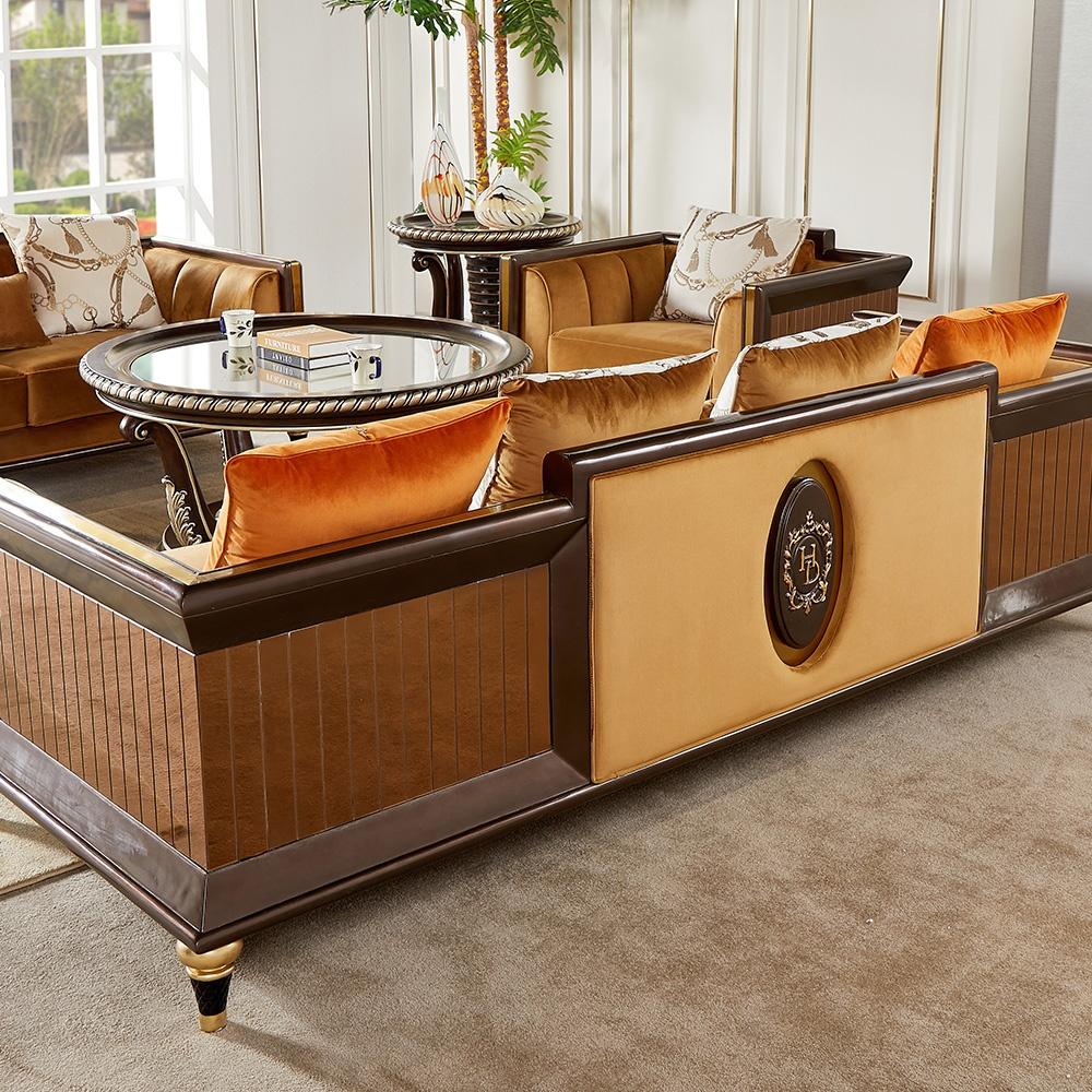 

    
Modern Golden Brown Velvet Living Room Sofa Homey Design HD-23935
