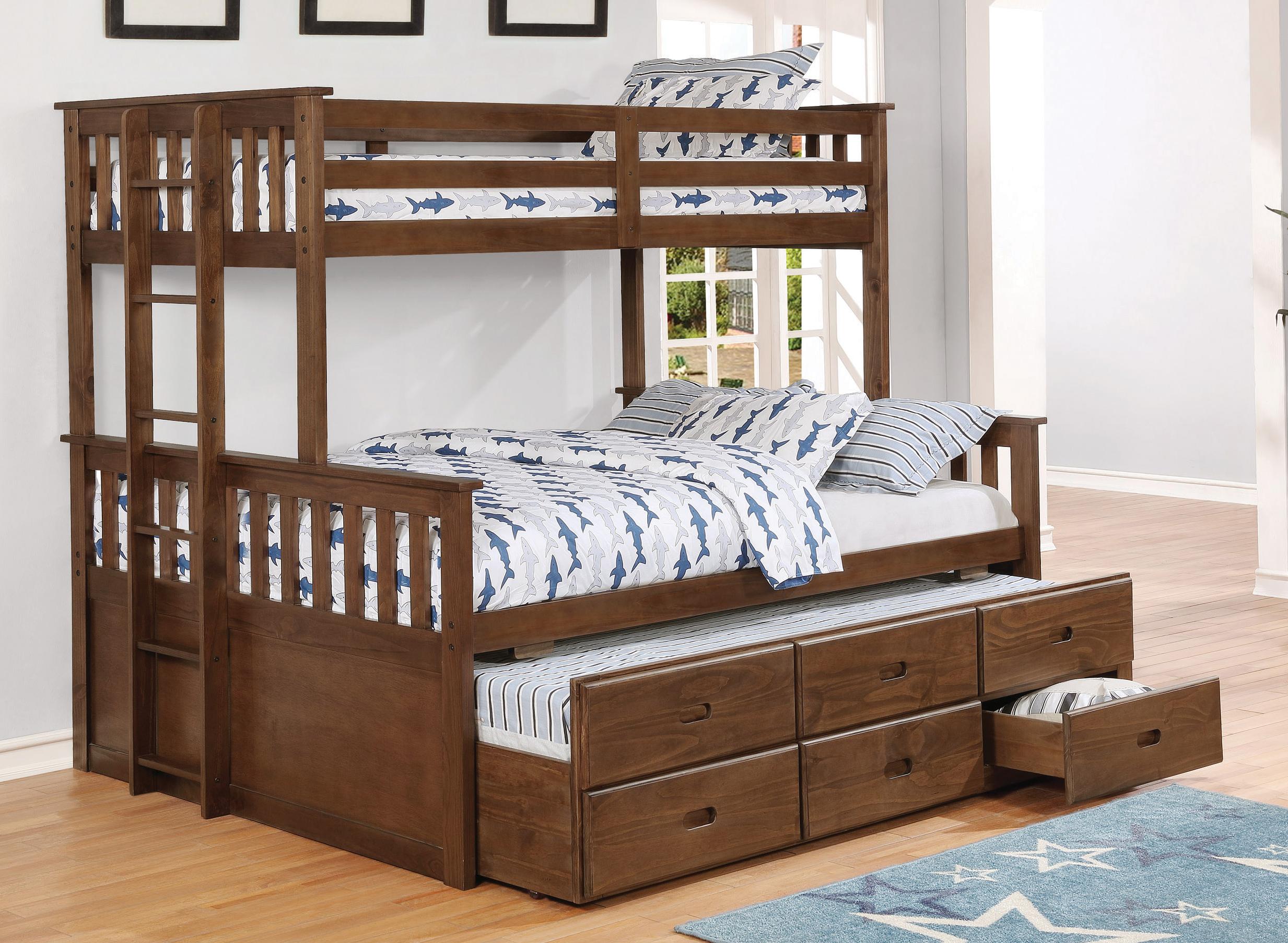 

    
Modern Brown Wood Twin / full bunk bed Atkin by Coaster

