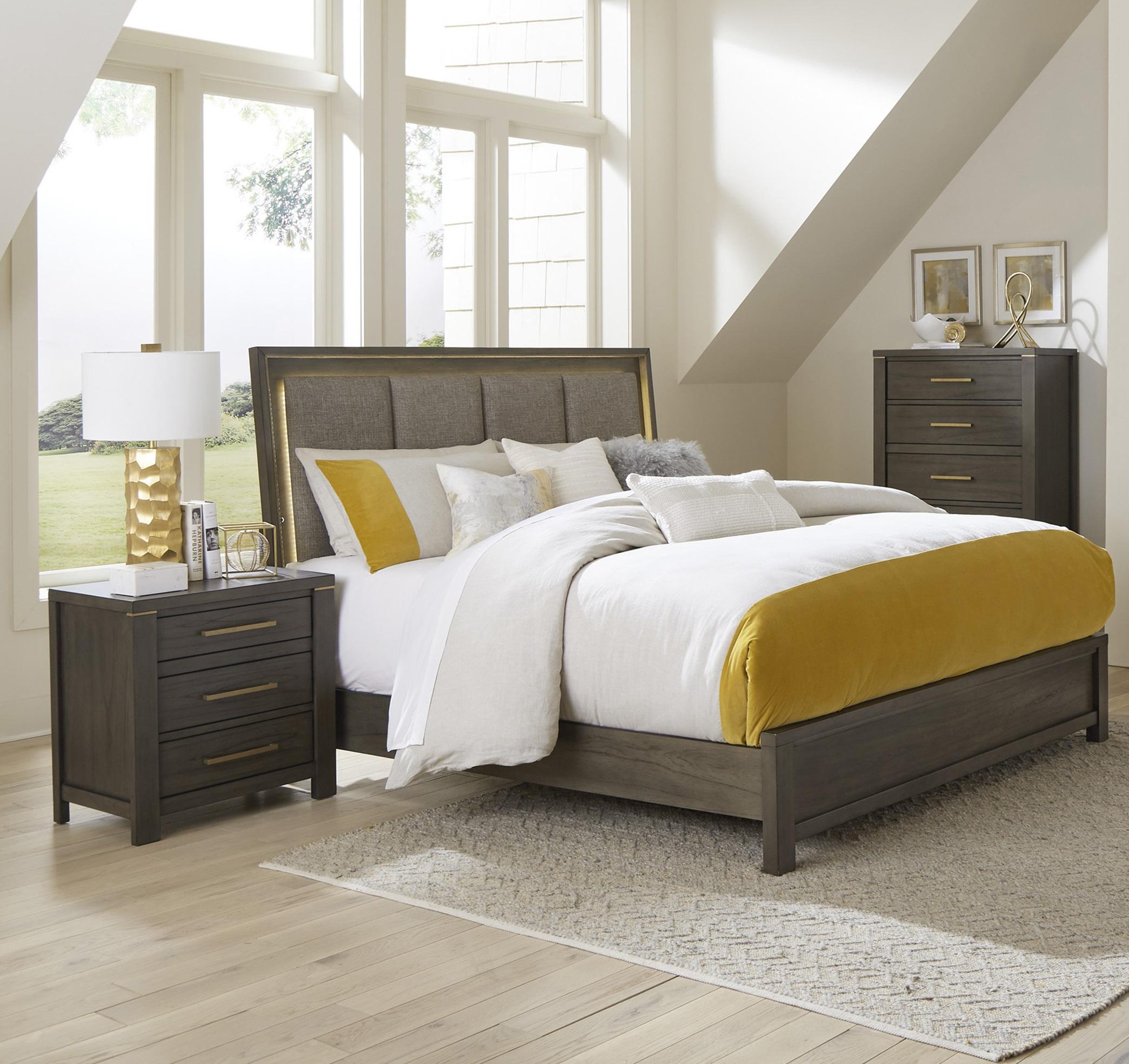 Modern Bedroom Set 1555K-1EK-3PC Scarlett 1555K-1EK-3PC in Gray Polyester