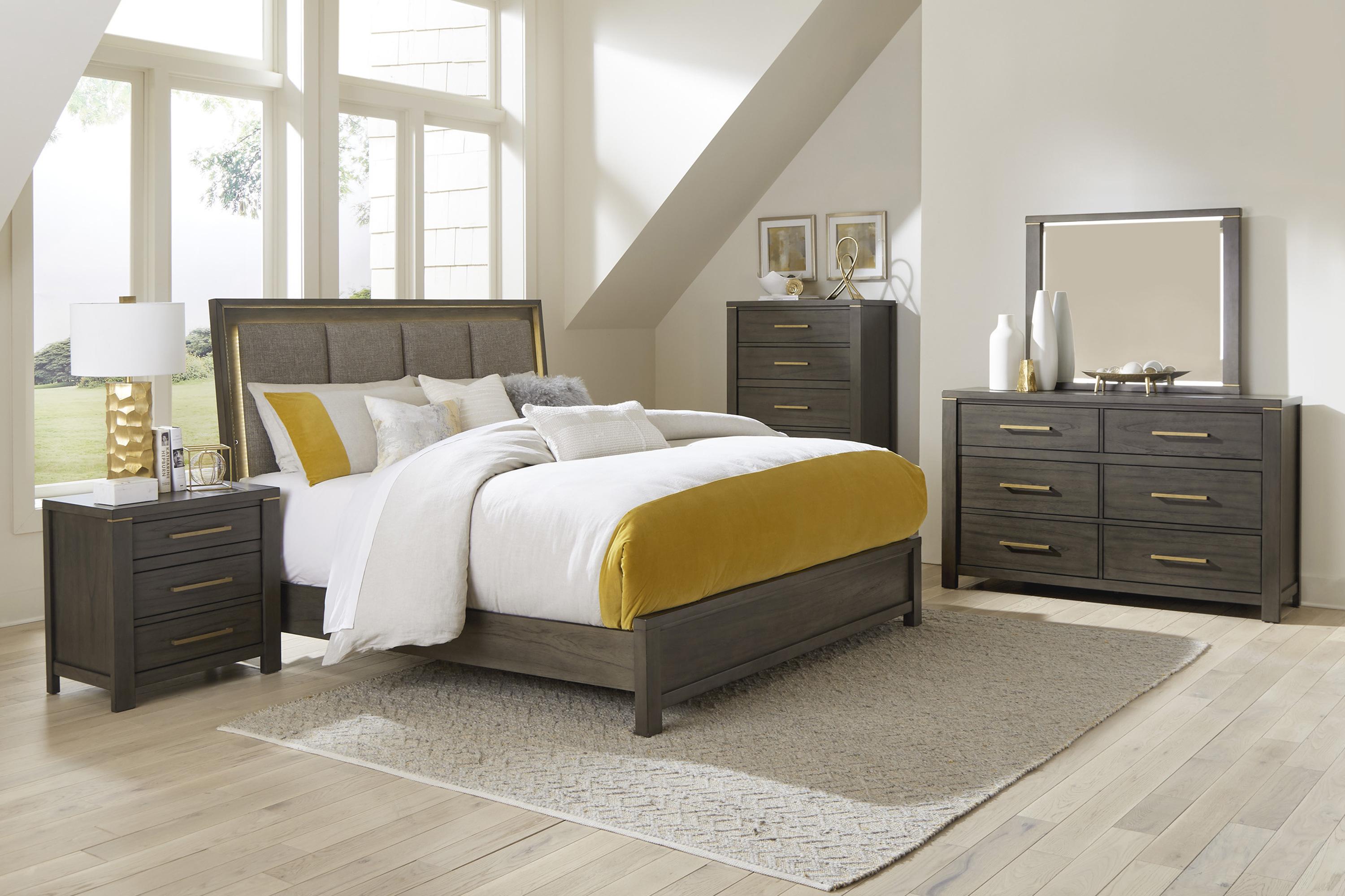 Modern Bedroom Set 1555K-1EK-5PC Scarlett 1555K-1EK-5PC in Gray Polyester