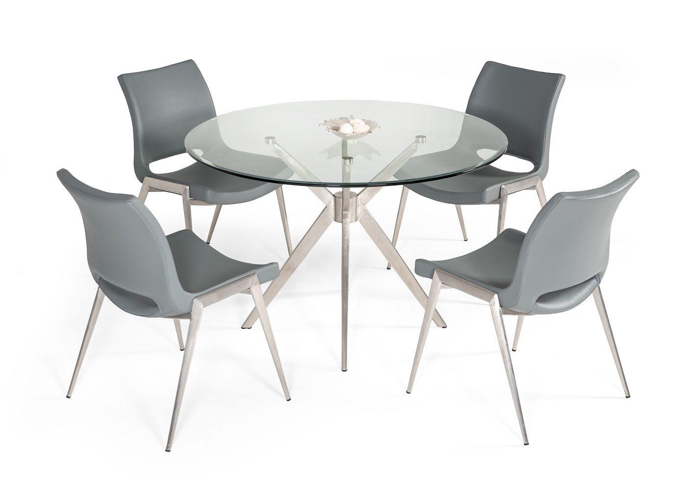 

    
Modern Brushed Stainless Steel Dining Table + 4 Chairs by VIG Modrest Dallas
