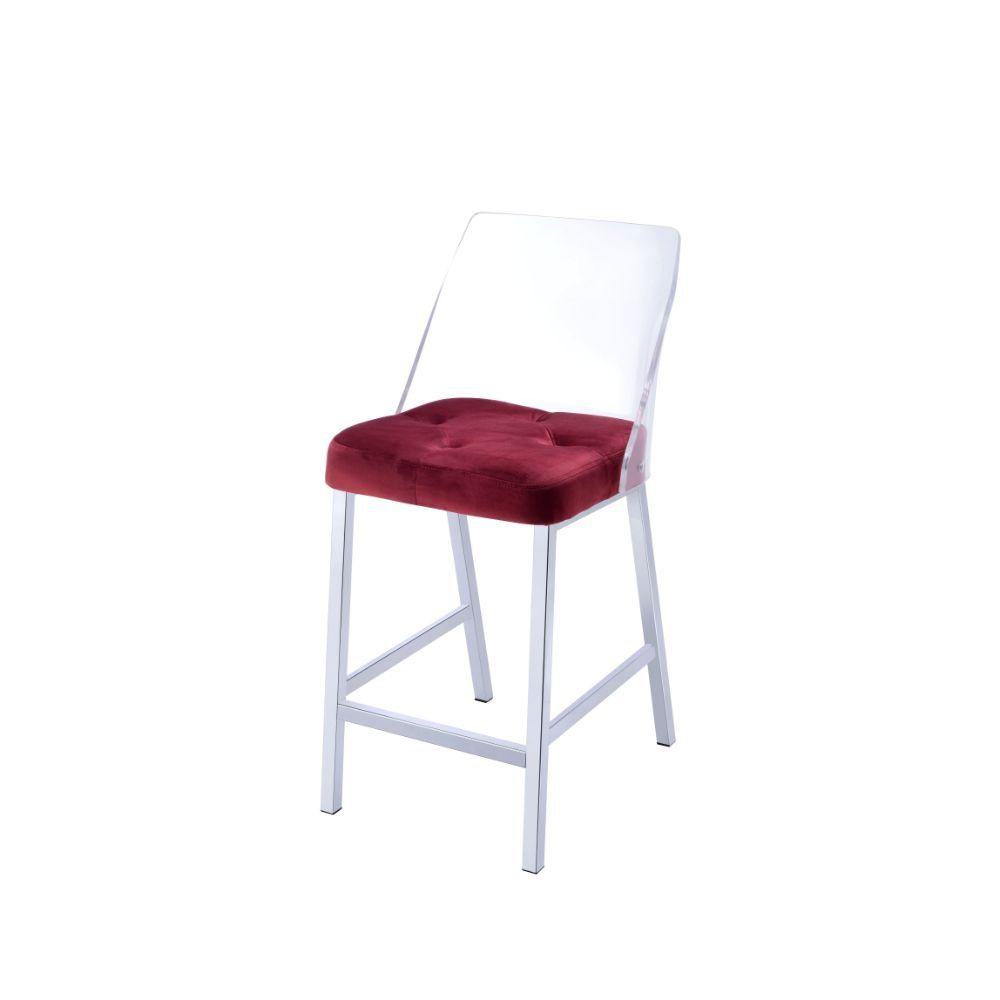 

    
Modern Burgundy Velvet & Chrome 2pcs Counter Height Chairs by Acme Nadie II 72173-2pcs
