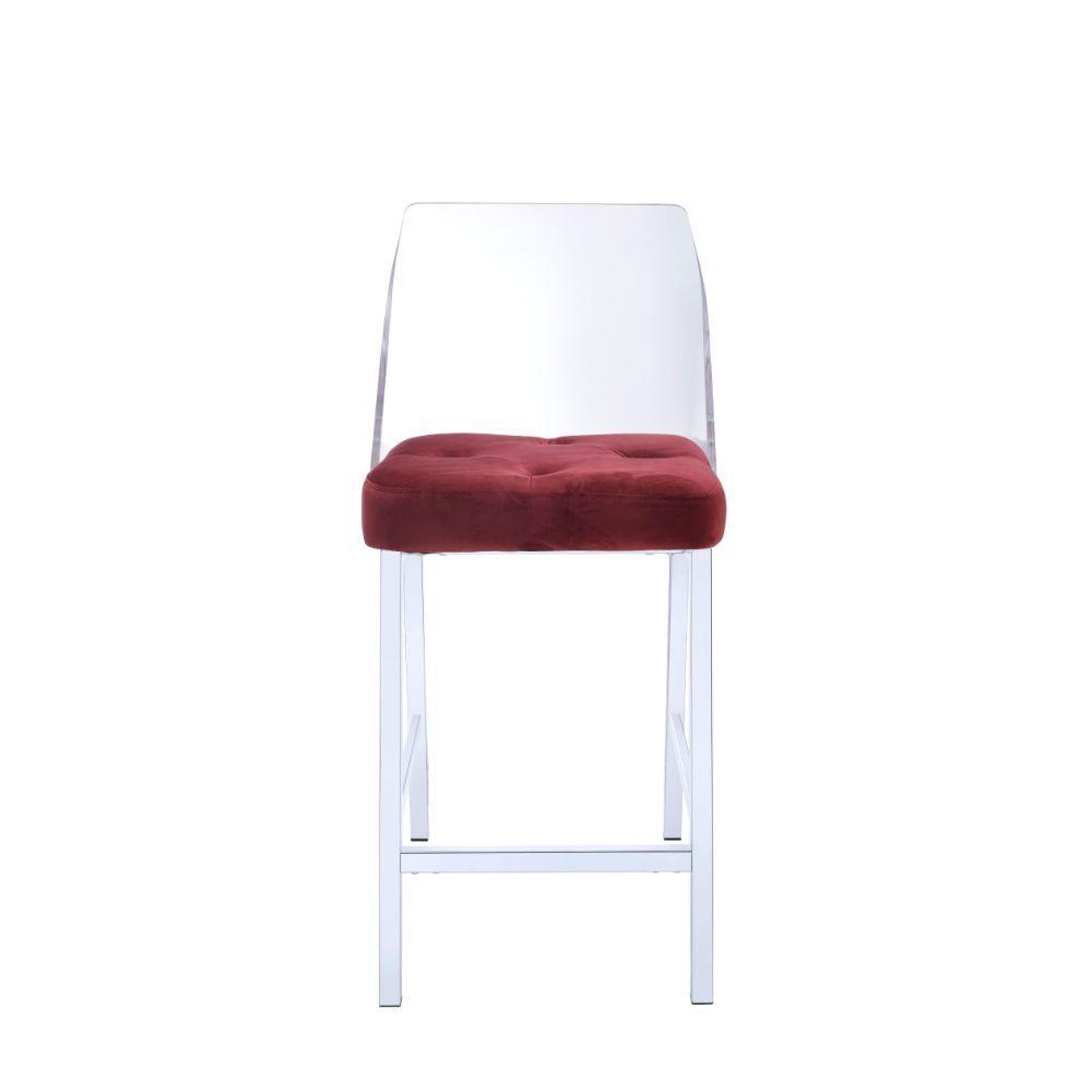 

    
Modern Burgundy Velvet & Chrome 2pcs Counter Height Chairs by Acme Nadie II 72173-2pcs
