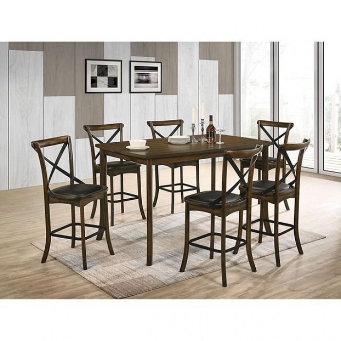 

    
Modern Burnished Oak & Espresso Solid Wood Counter Table Set 7pcs Furniture of America Buhl

