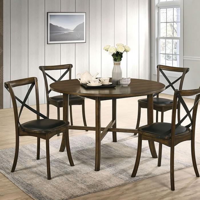 

    
Modern Burnished Oak & Espresso Solid Wood Round Dining Set 5pcs Furniture of America Buhl
