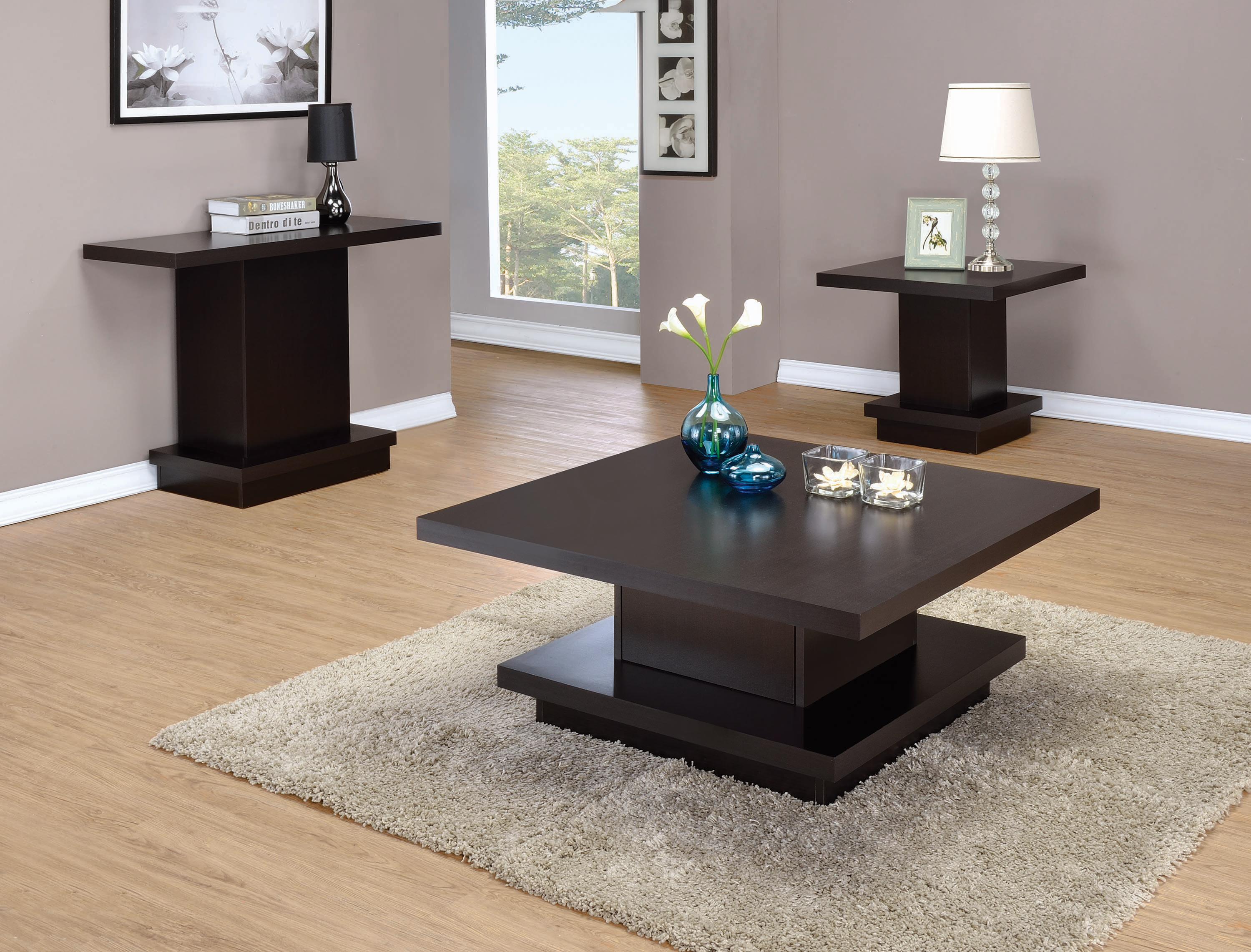 Modern Coffee Table Set 705168-S3 705168-S3 in Cappuccino 