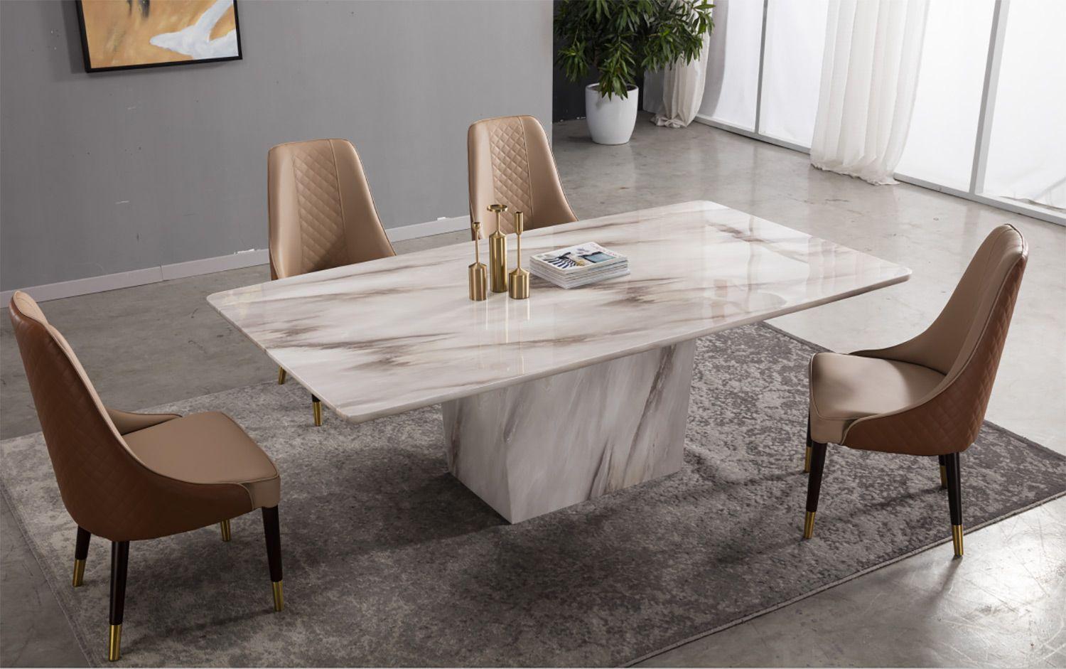 Modern Dining Table DT-H309 / CK-H013-BR.TAN DT-H309-7PC in Natural, Tan Faux Leather