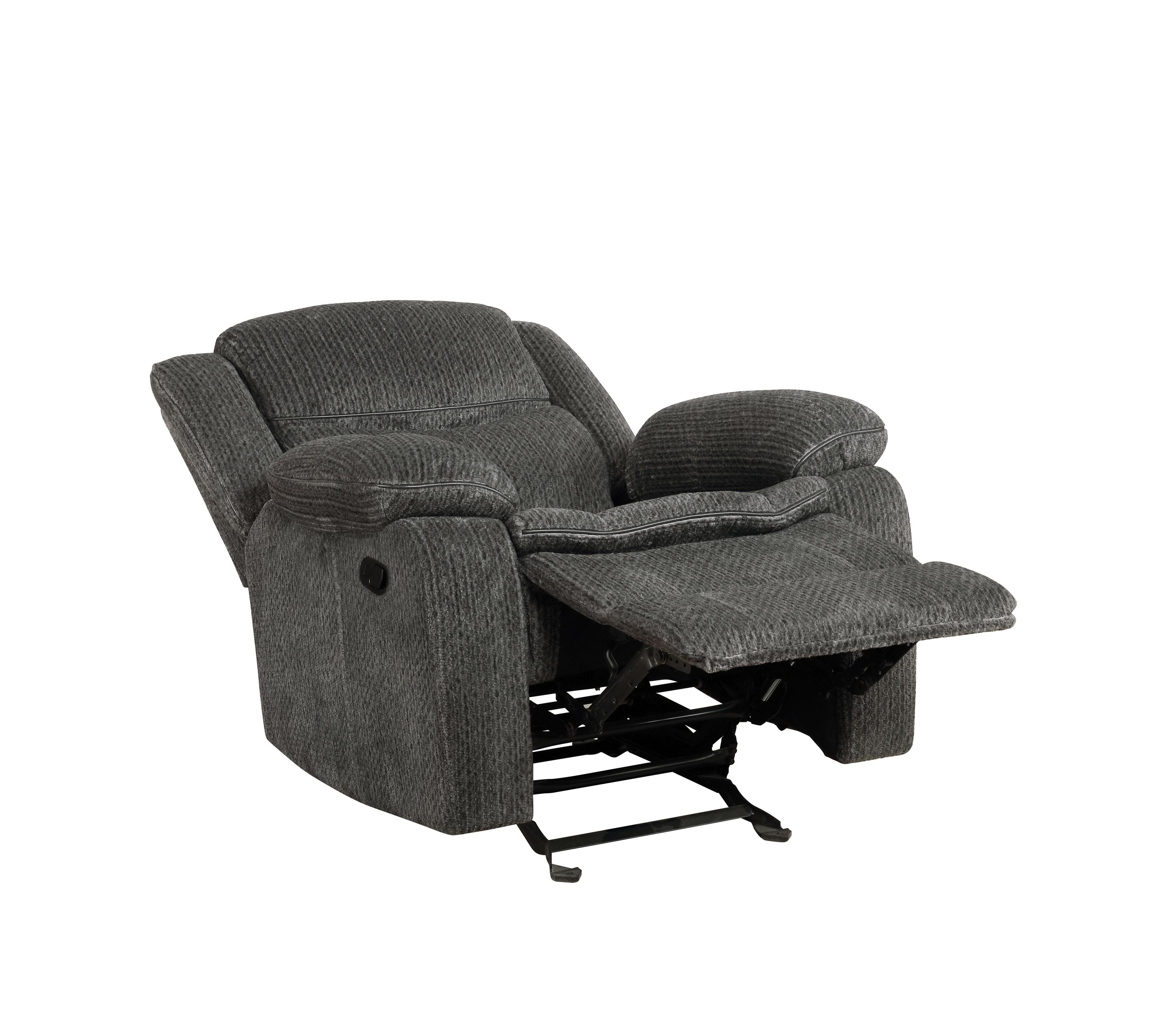 

    
Coaster 610256 Jennings Motion Glider Recliner Charcoal 610256
