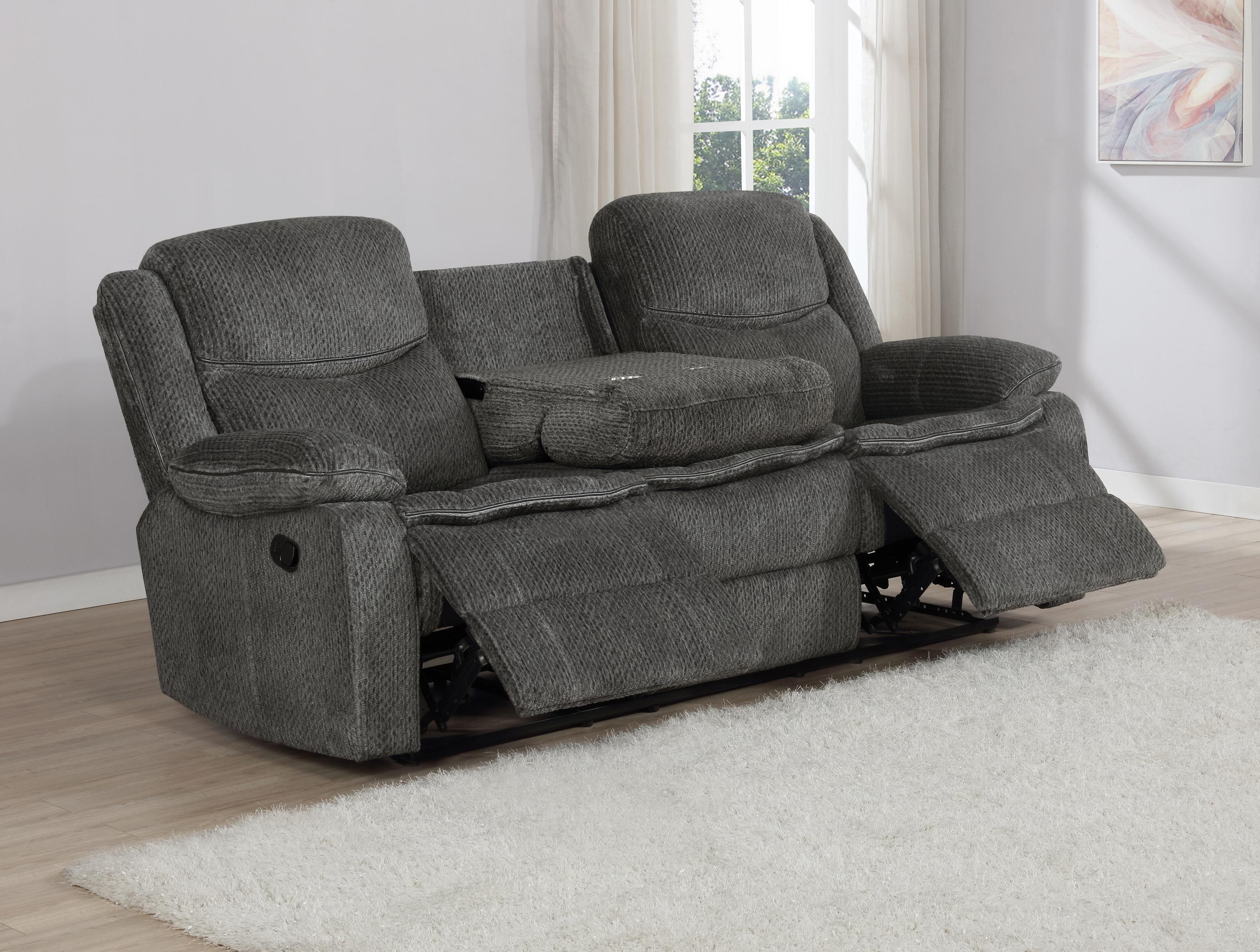 

    
610254-S2 Modern Charcoal Chenille Motion Sofa Set 2pcs Coaster 610254-S2 Jennings
