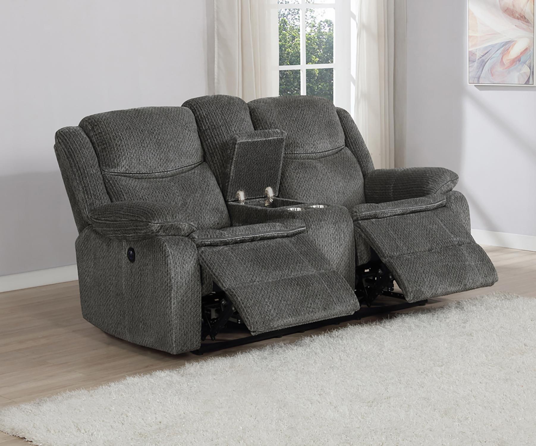 

                    
Buy Modern Charcoal Chenille Motion Sofa Set 3pcs Coaster 610254-S3 Jennings
