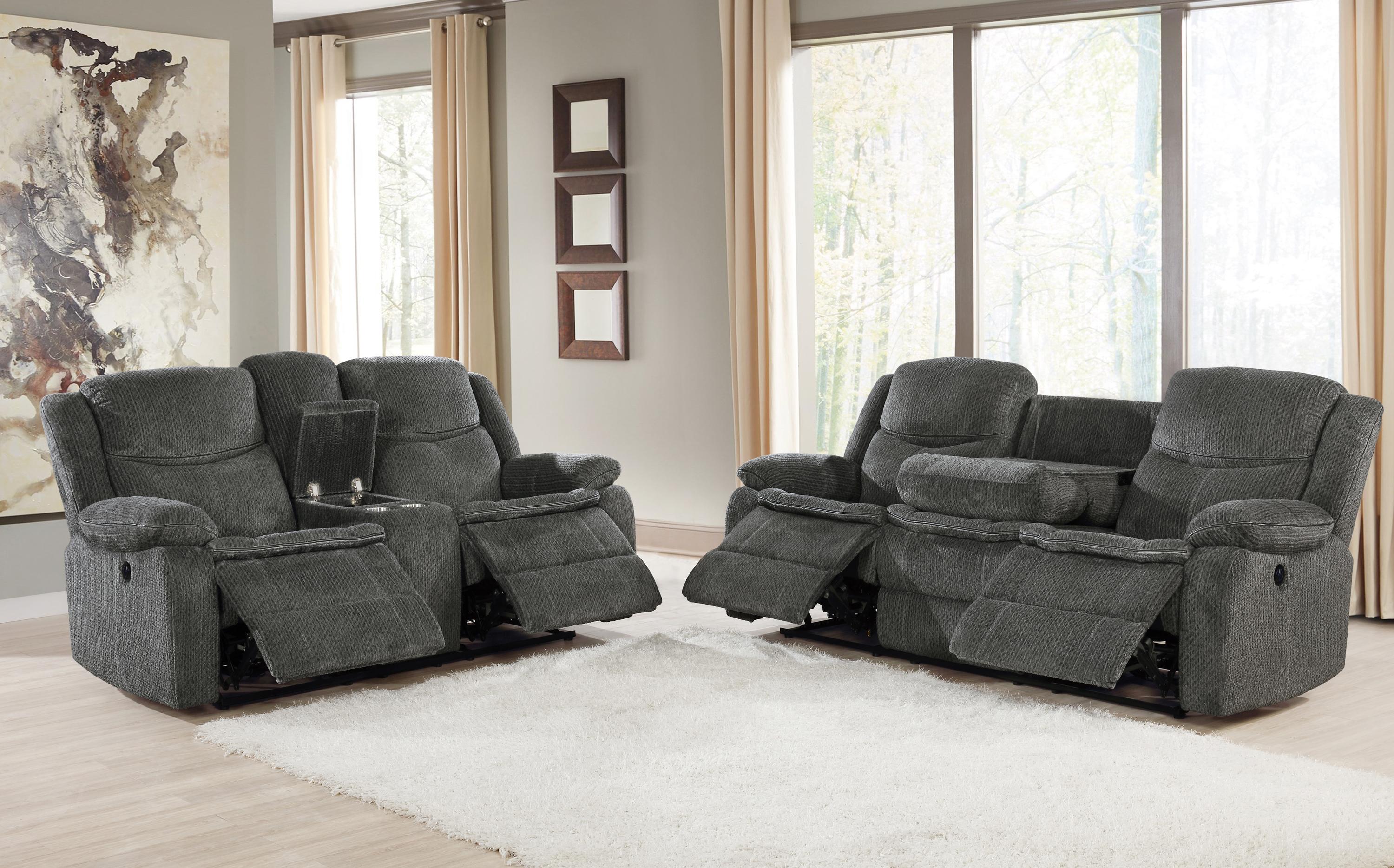

    
Modern Charcoal Chenille Power Sofa Set 2pcs Coaster 610254P-S2 Jennings

