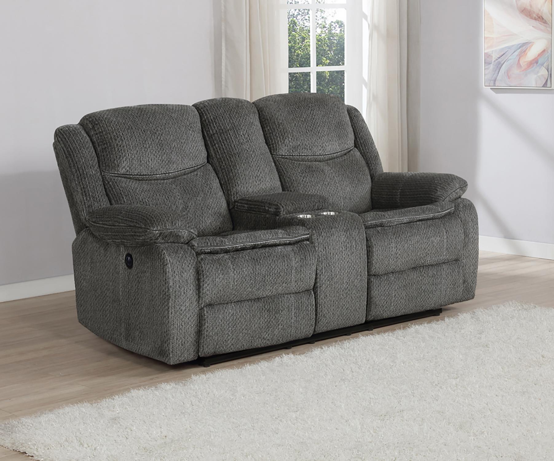 

    
 Shop  Modern Charcoal Chenille Power Sofa Set 3pcs Coaster 610254P-S3 Jennings
