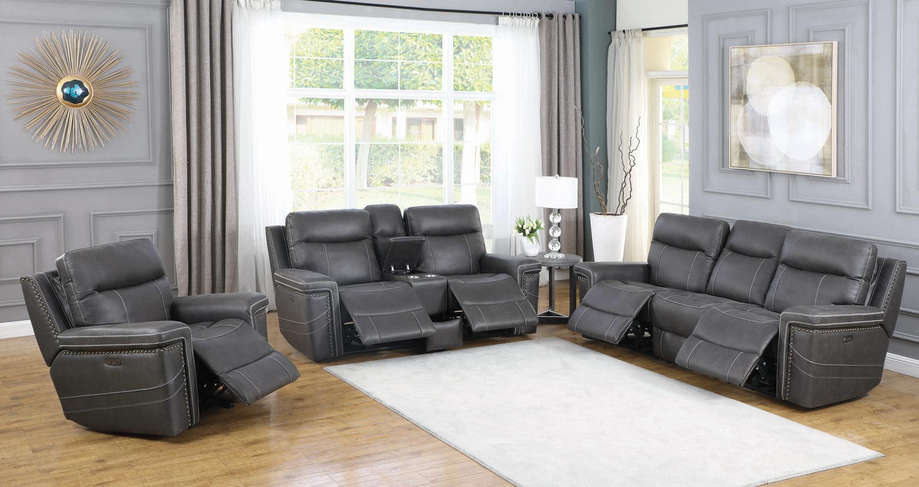 Modern Power Living Room Set 603511PP-S2 Wixom 603511PP-S2 in Charcoal 