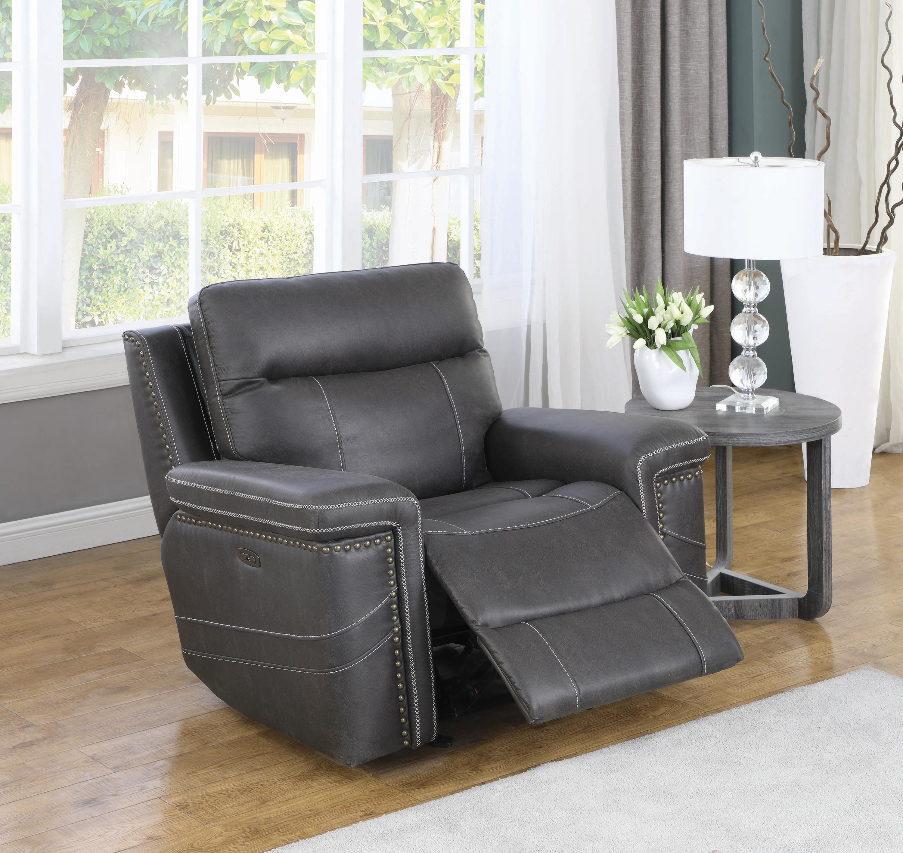 

                    
Coaster 603511PP-S3 Wixom Power Living Room Set Charcoal Faux Suede Purchase 
