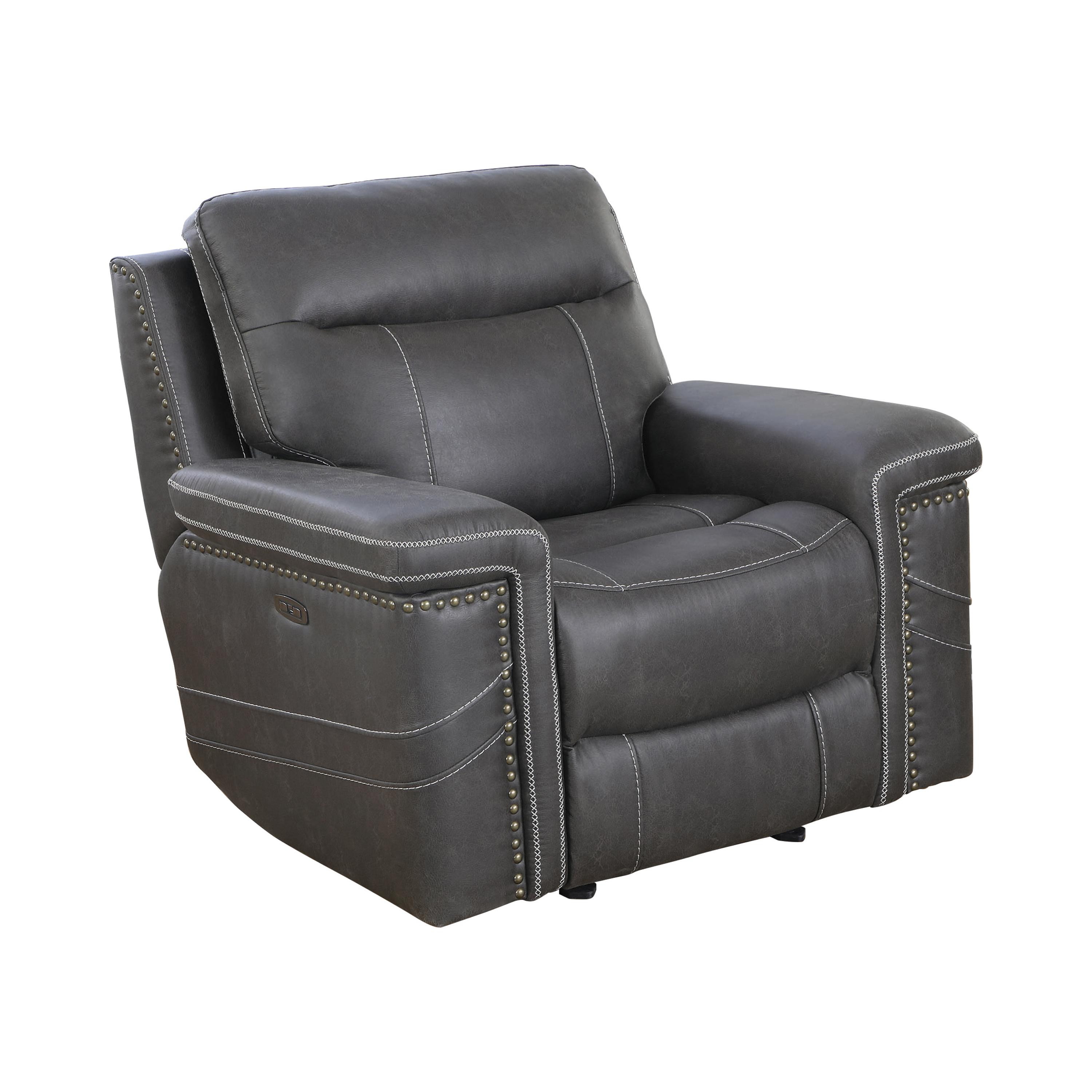 

    
Modern Charcoal Faux Suede Power Recliner Coaster 603516PP Wixom
