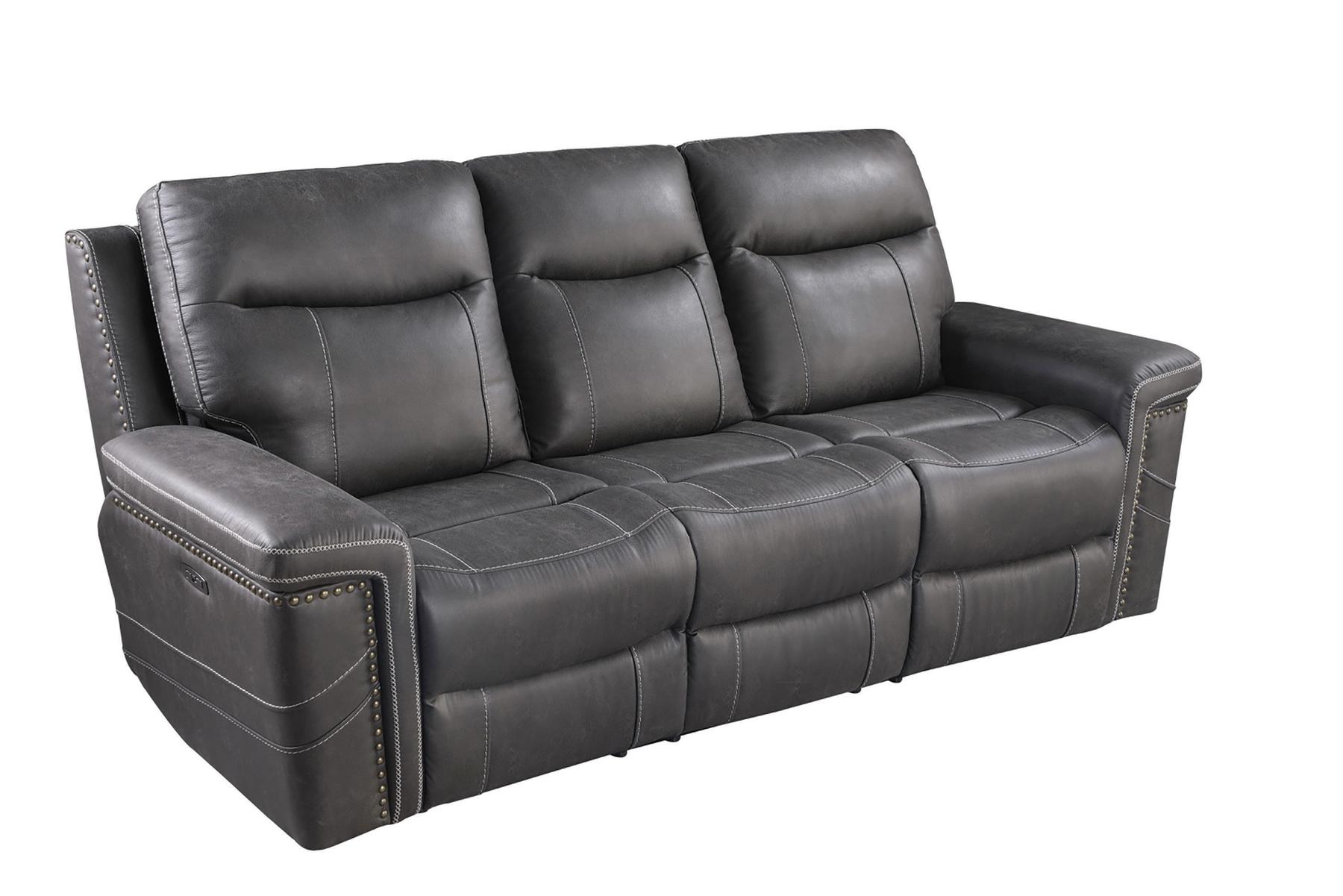 

    
Modern Charcoal Faux Suede Power Reclining Sofa Coaster 603514PP Wixom
