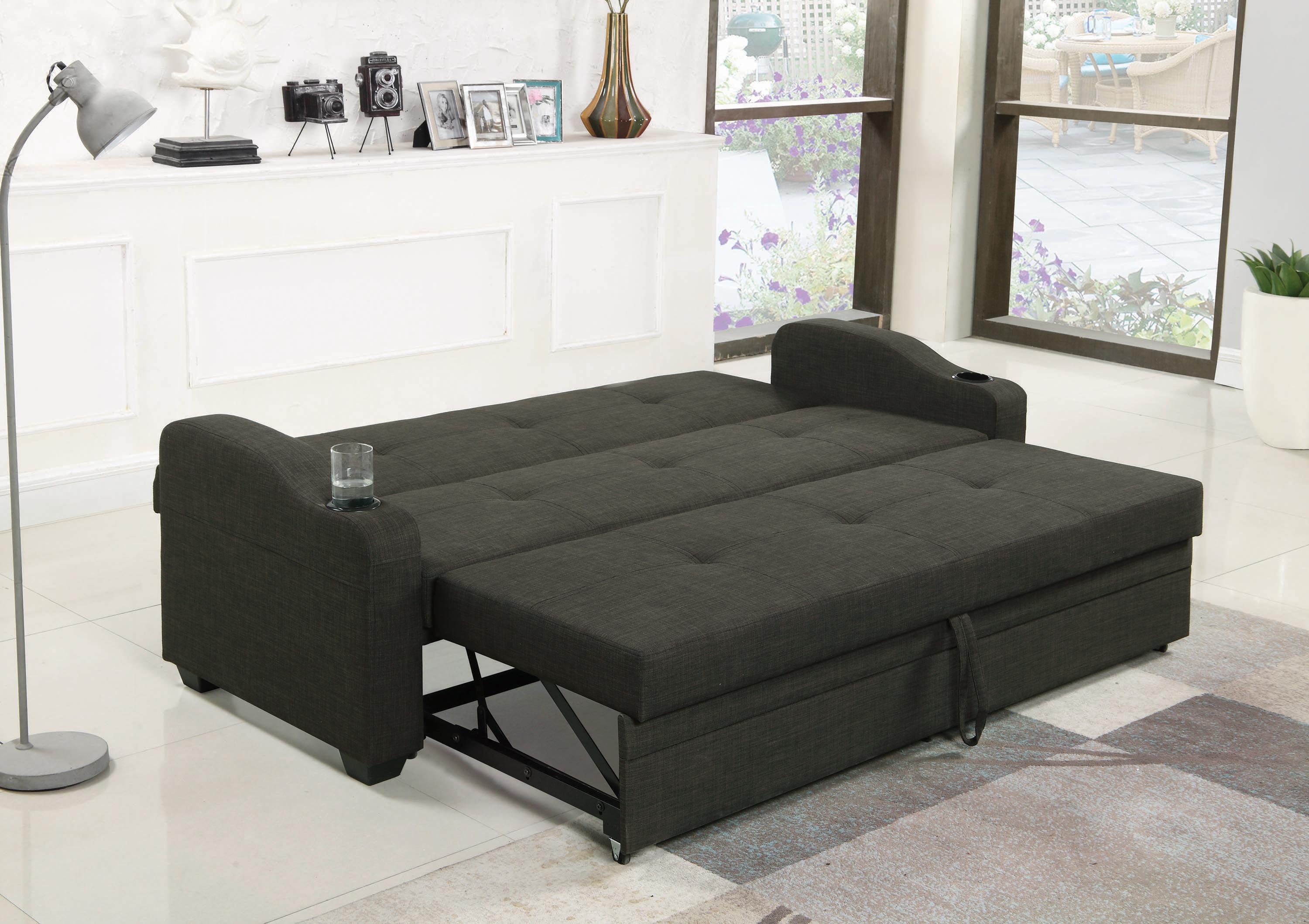 

    
 Shop  Modern Charcoal Gray Textured Fabric Sofa Bed Coaster 360063 Miller
