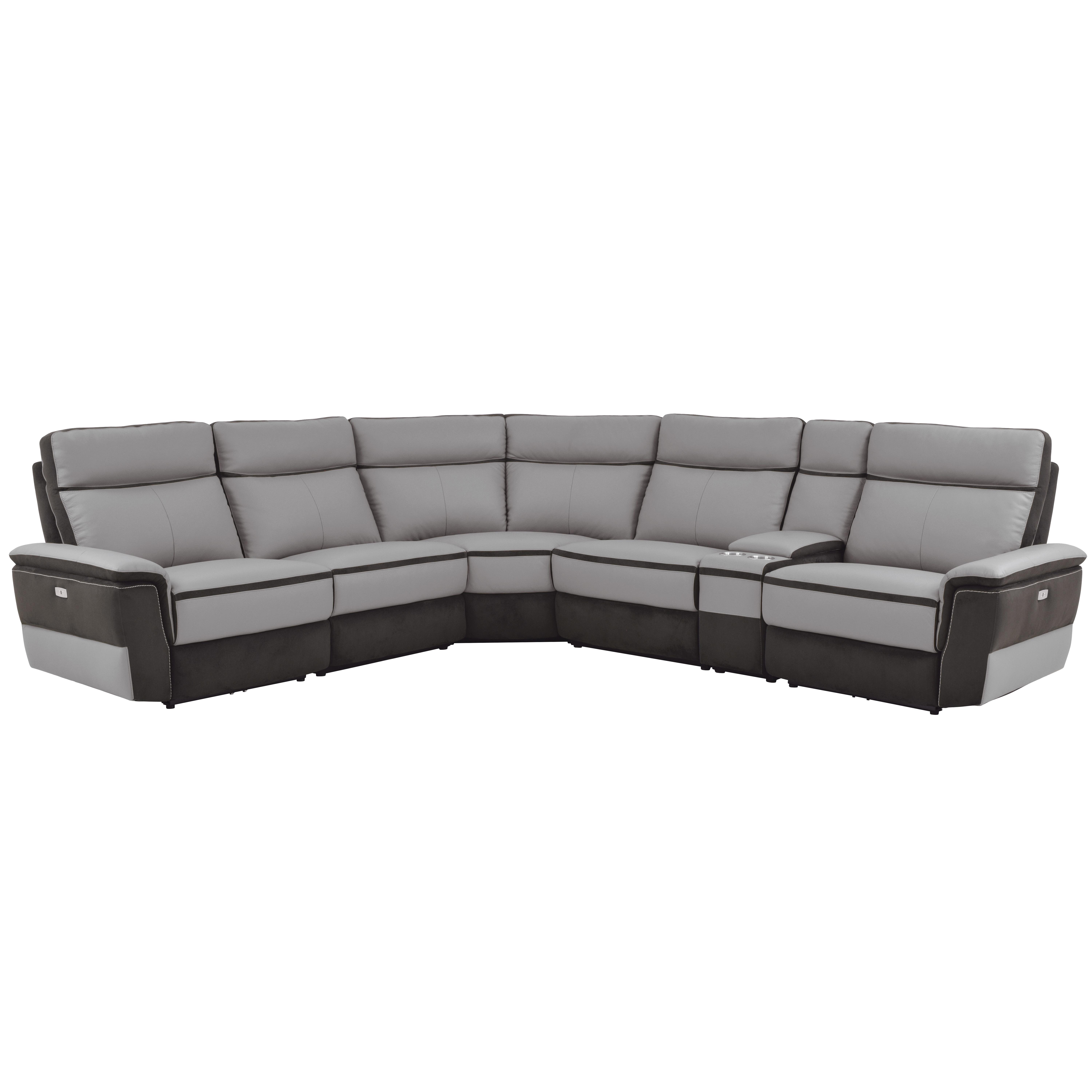 

    
Modern Charcoal Leather 6-Piece Power Reclining Sectional Homelegance 8318*6C1PW Laertes
