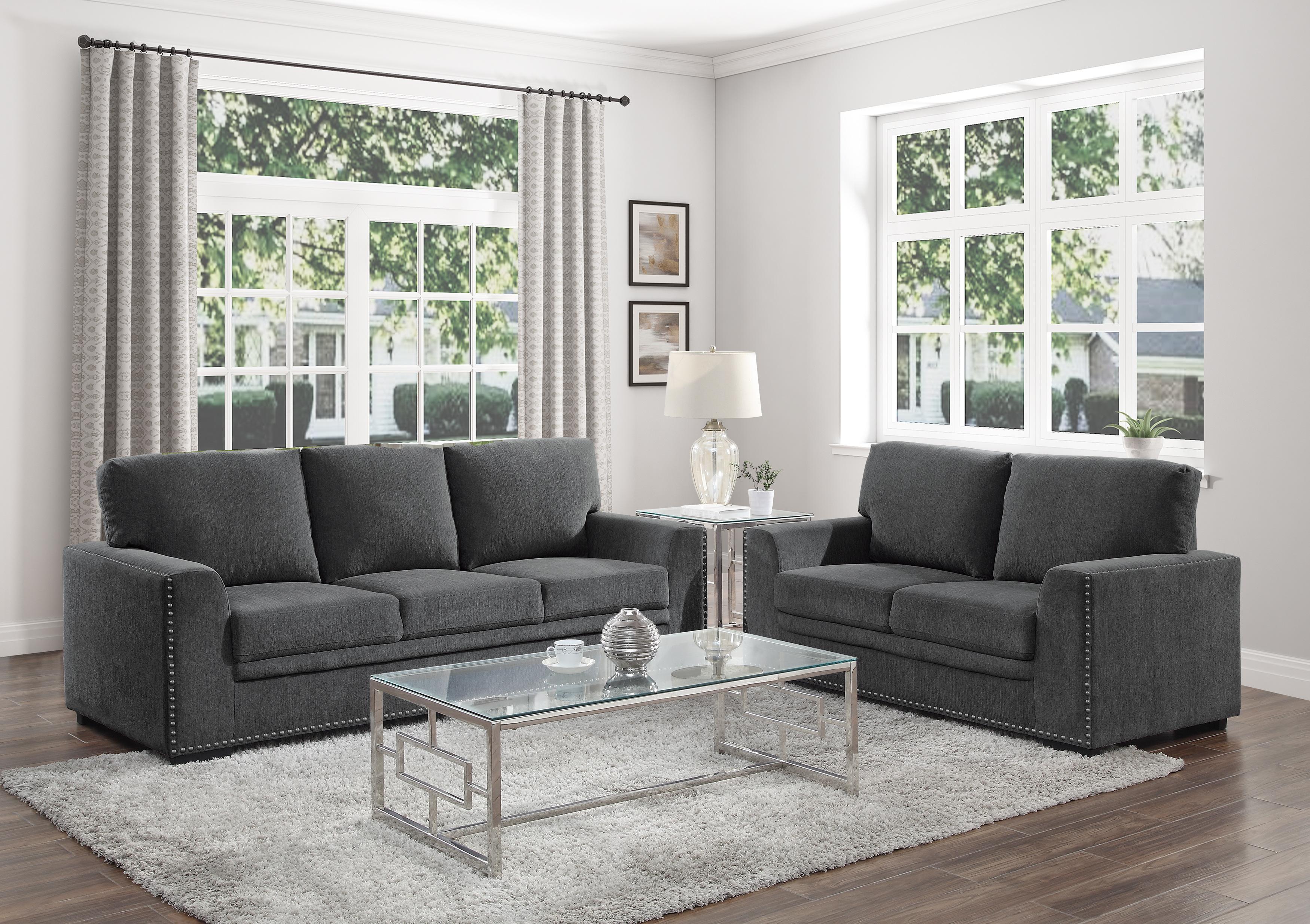 Modern Living Room Set 9468CC-2PC Morelia 9468CC-2PC in Charcoal Chenille