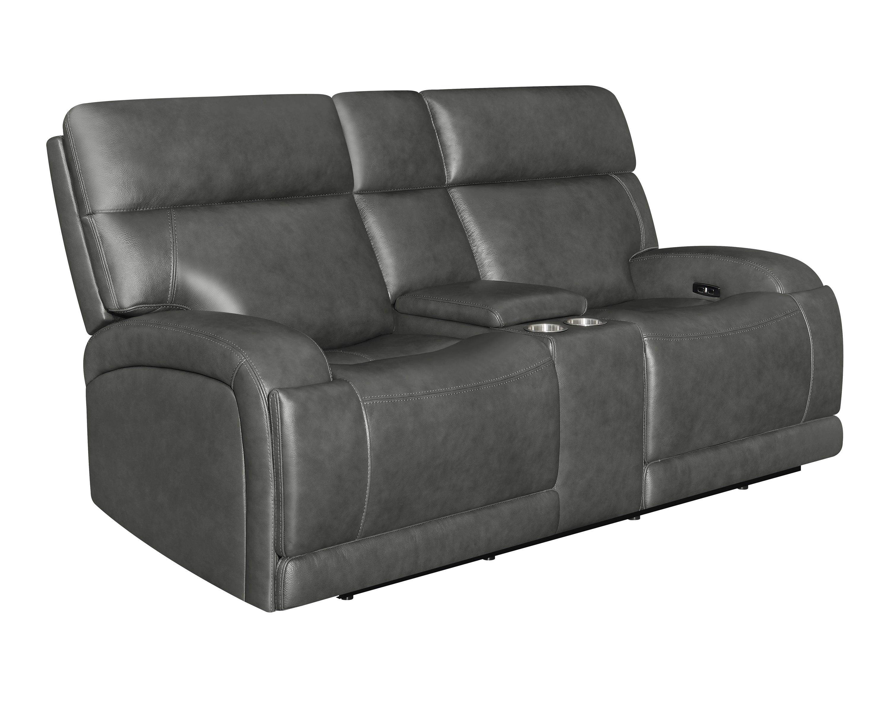 

    
 Order  Modern Charcoal Top Grain Leather Power Living Room Set 2pcs Coaster 610484P-S2 Longport
