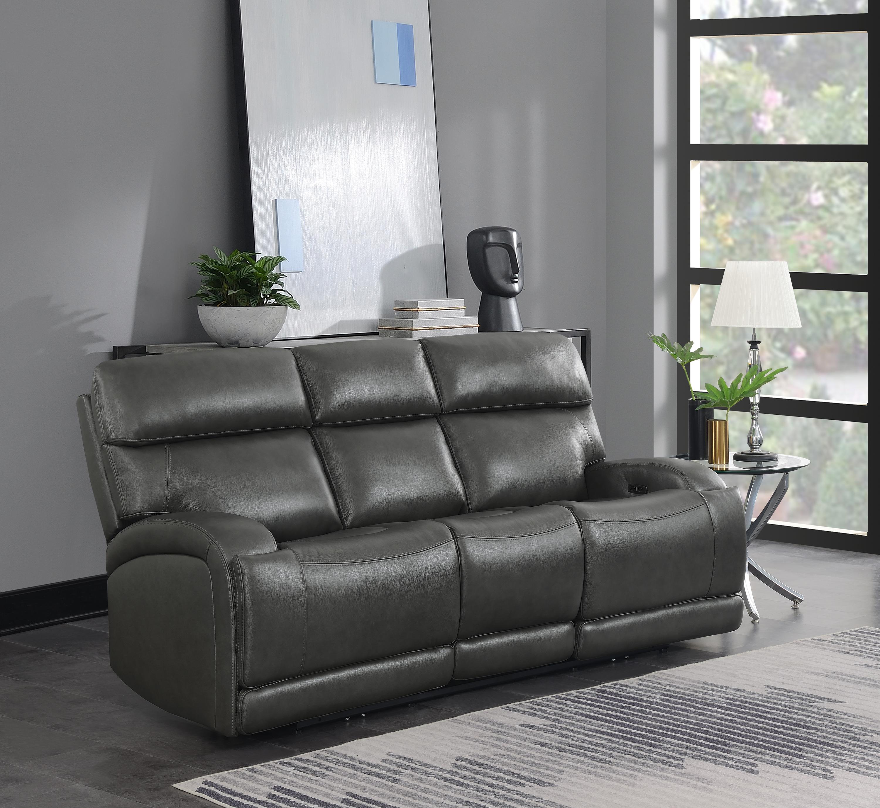 

    
 Shop  Modern Charcoal Top Grain Leather Power Living Room Set 2pcs Coaster 610484P-S2 Longport
