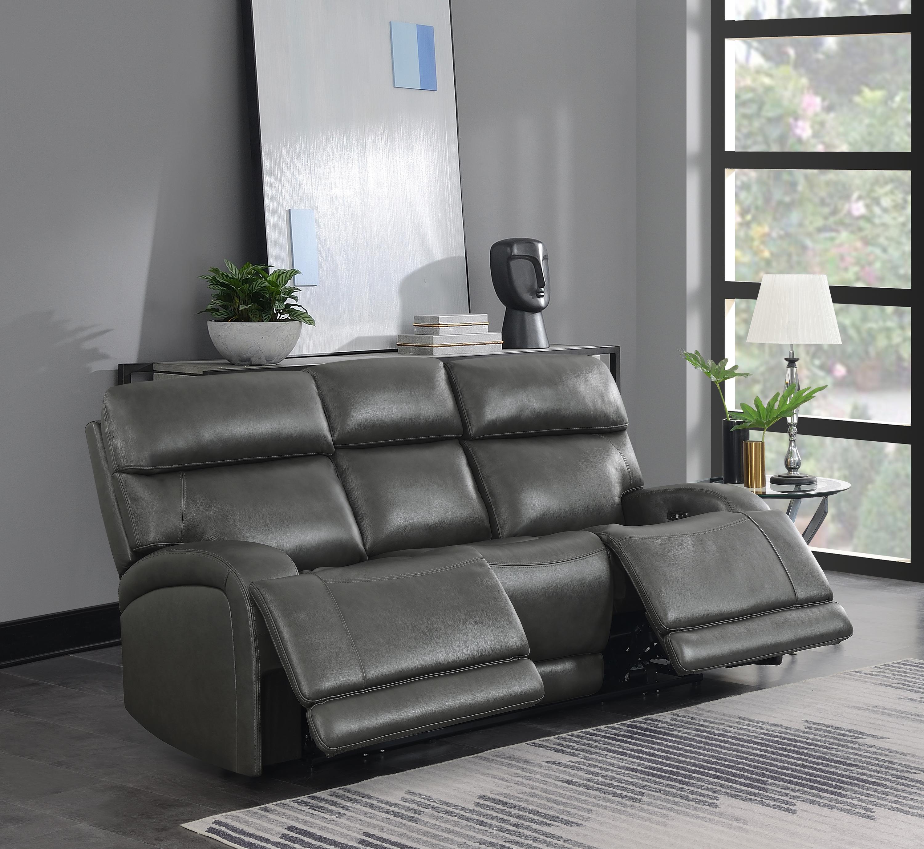 

    
 Photo  Modern Charcoal Top Grain Leather Power Living Room Set 2pcs Coaster 610484P-S2 Longport
