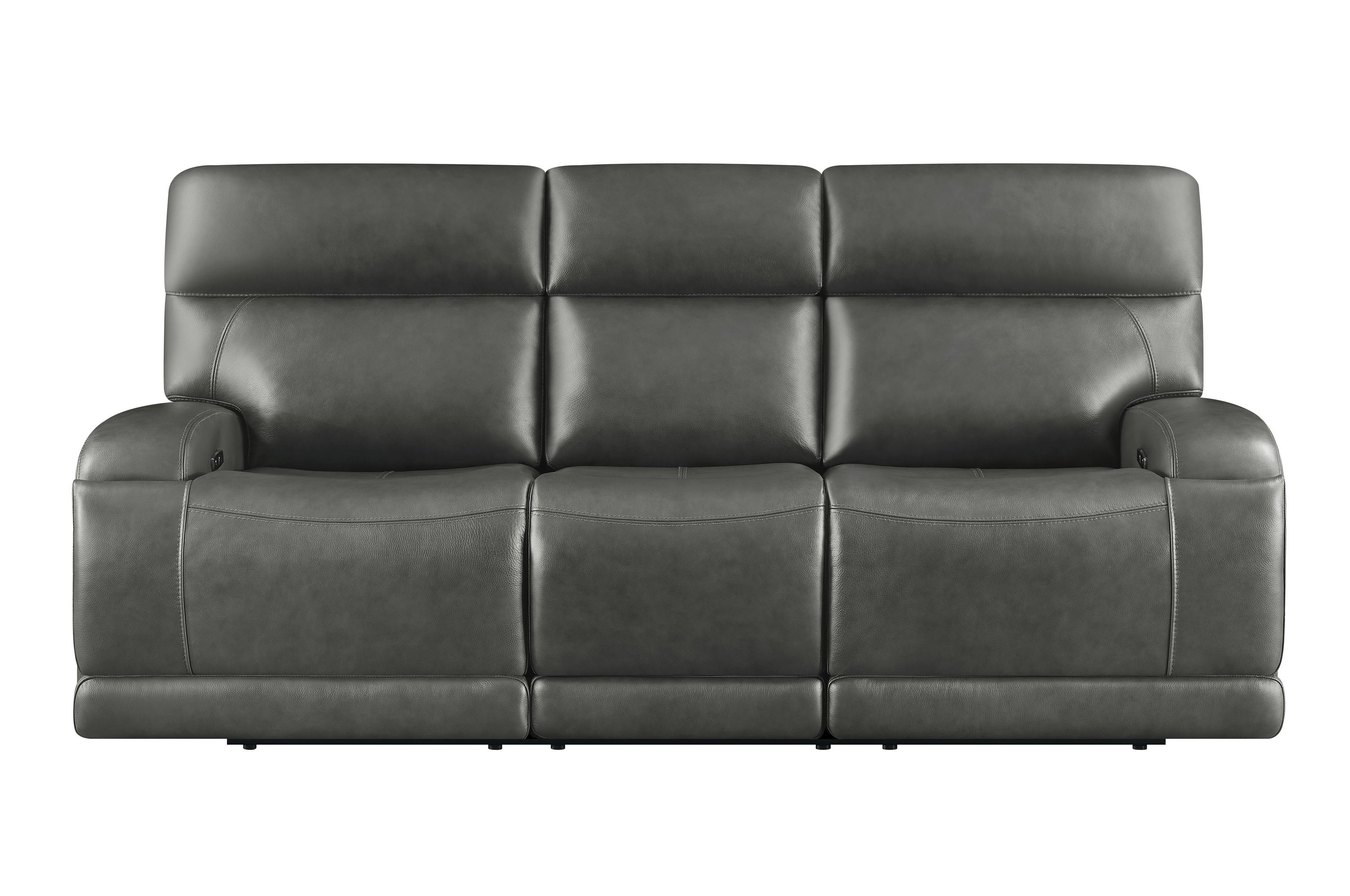 

    
Modern Charcoal Top Grain Leather Power Reclining Sofa Coaster 610484P Longport
