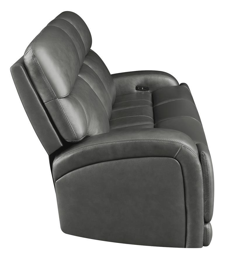 

                    
Coaster 610484P Longport Power Reclining Sofa Charcoal Top grain leather Purchase 
