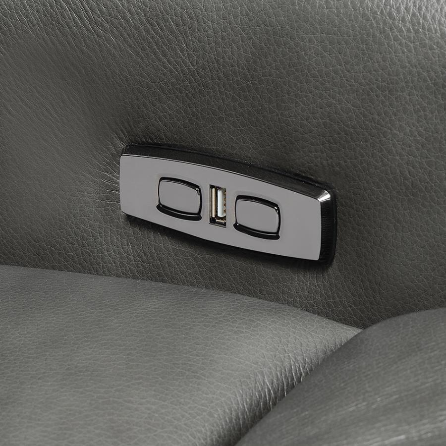 

    
 Photo  Modern Charcoal Top Grain Leather Power Reclining Sofa Coaster 610484P Longport
