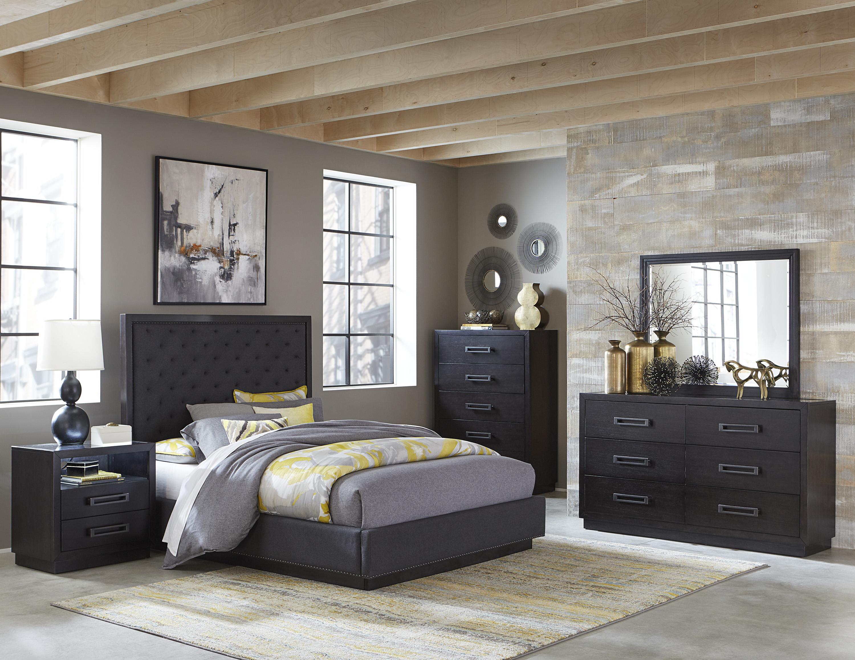Modern Bedroom Set 5424K-1CK-5PC Larchmont 5424K-1CK-5PC in Charcoal Polyester