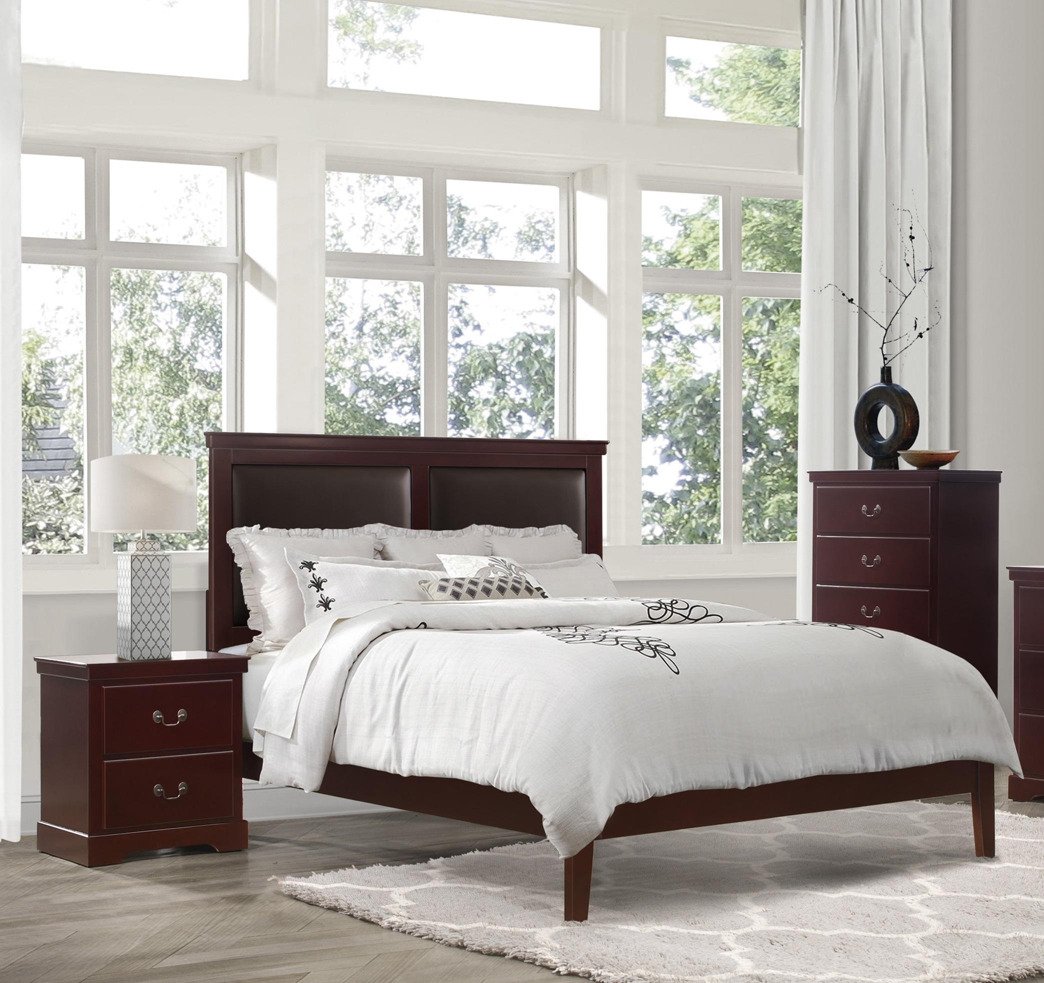 Modern Bedroom Set 1519CHK-1CK-3PC Seabright 1519CHK-1CK-3PC in Cherry Faux Leather