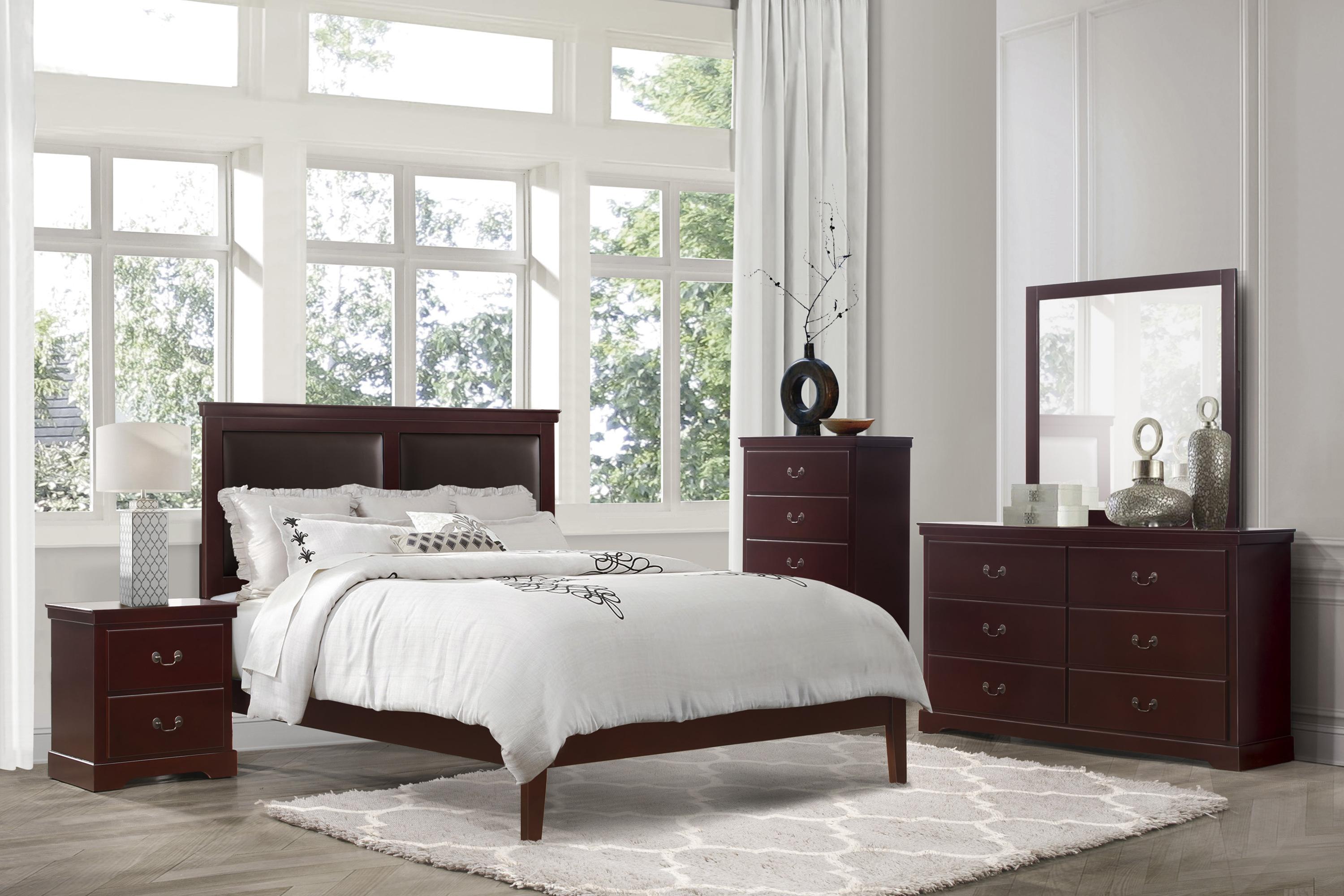 Modern Bedroom Set 1519CHK-1CK-5PC Seabright 1519CHK-1CK-5PC in Cherry Faux Leather