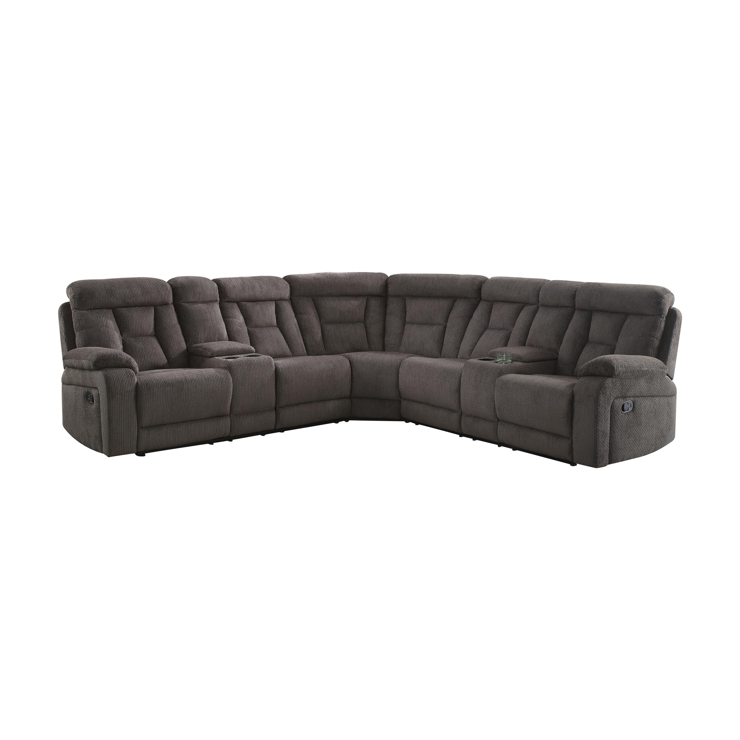 

    
Modern Chocolate Chenille 3-Piece Reclining Sectional Homelegance 9914CH*SC Rosnay
