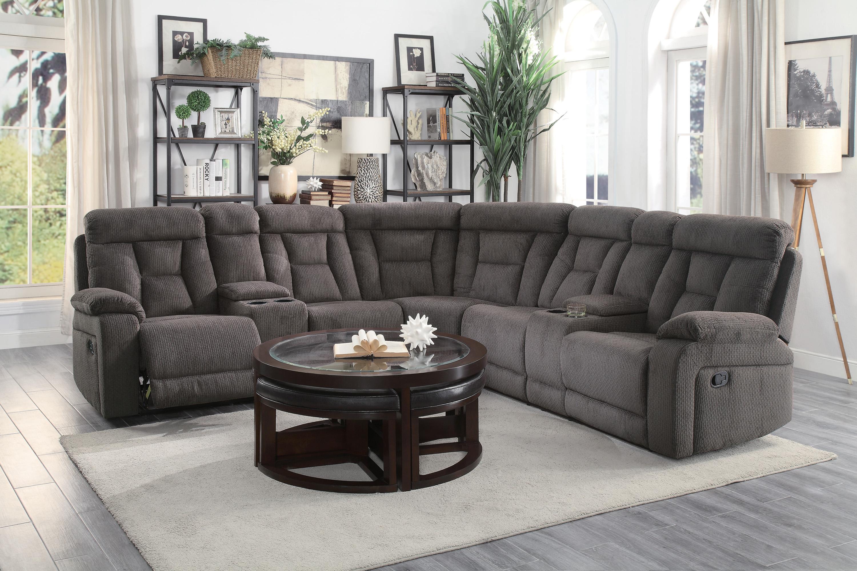 

    
9914CH*SC Modern Chocolate Chenille 3-Piece Reclining Sectional Homelegance 9914CH*SC Rosnay
