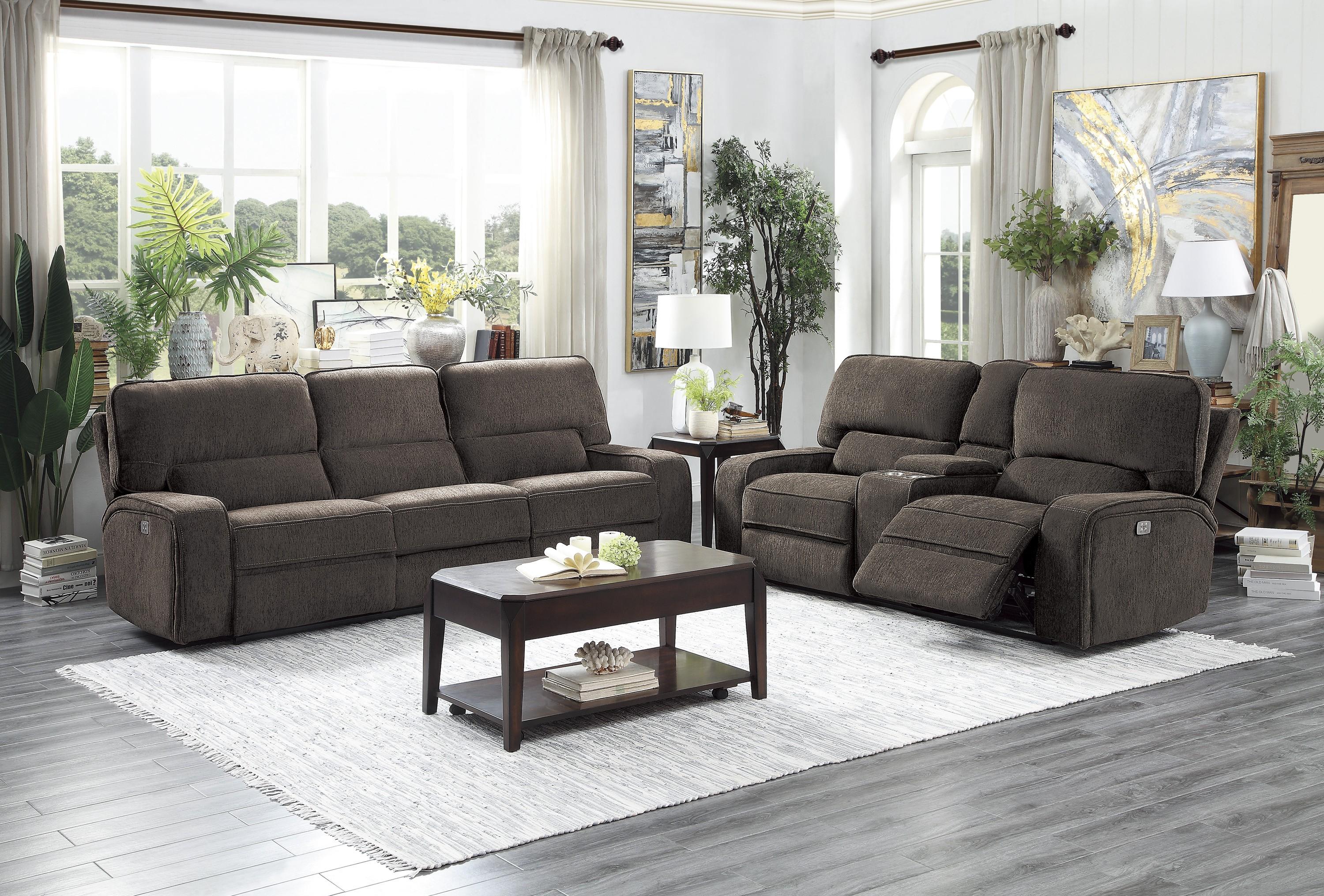 Modern Power Reclining Set 9849CH-PWH-2PC Borneo 9849CH-PWH-2PC in Chocolate Chenille