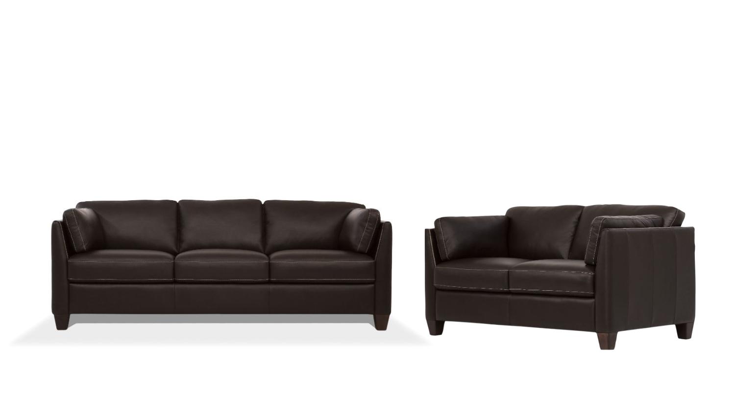 Modern, Transitional Sofa and Loveseat Set Matias 55010-2pcs in Chocolate Leather